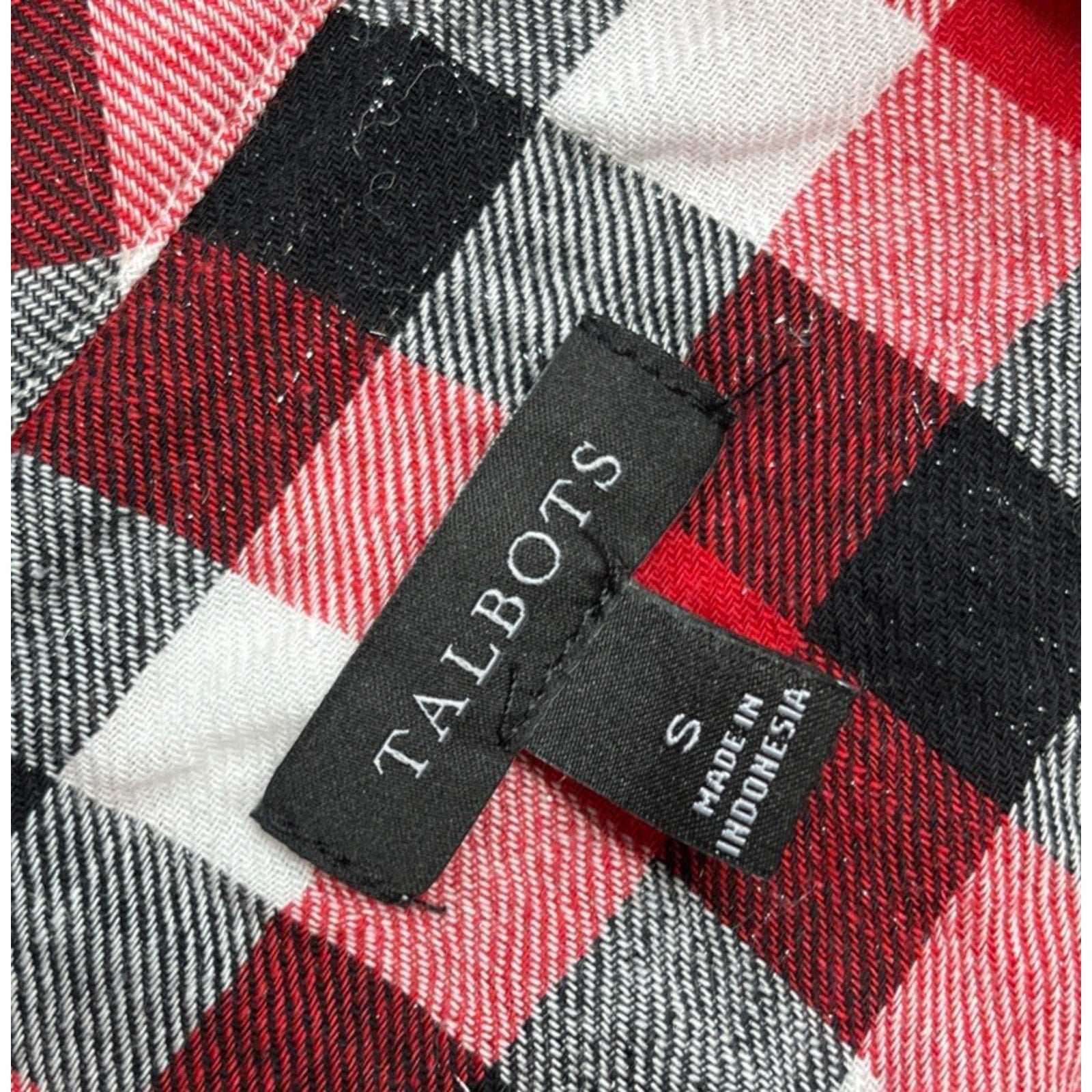 Talbots Shirt Womens Sz S Long Sleeve Button Down Red White Silver Metallic