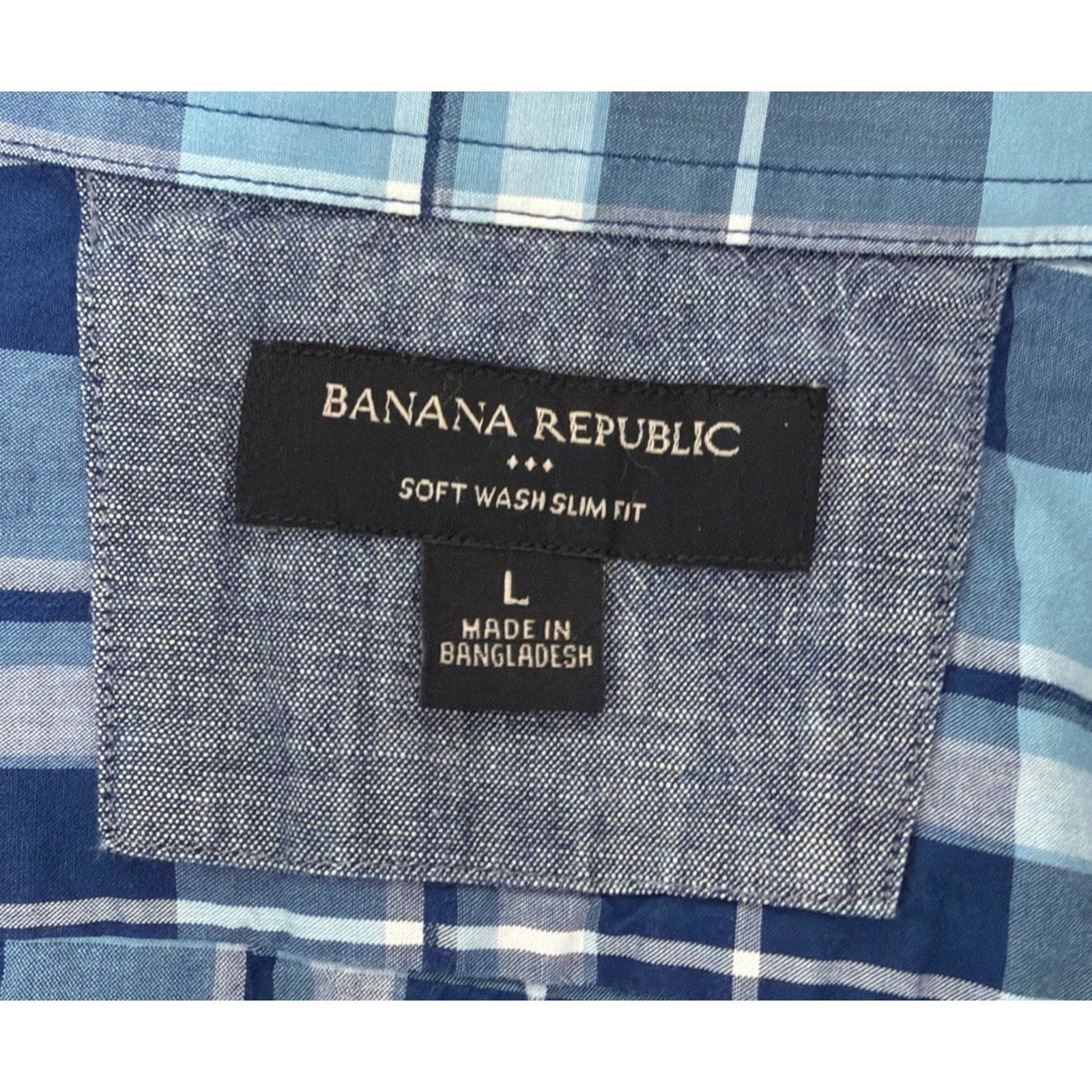 Banana Republic Shirt Mens L Blue Plaid Soft Wash Slim Fit Button Up LS