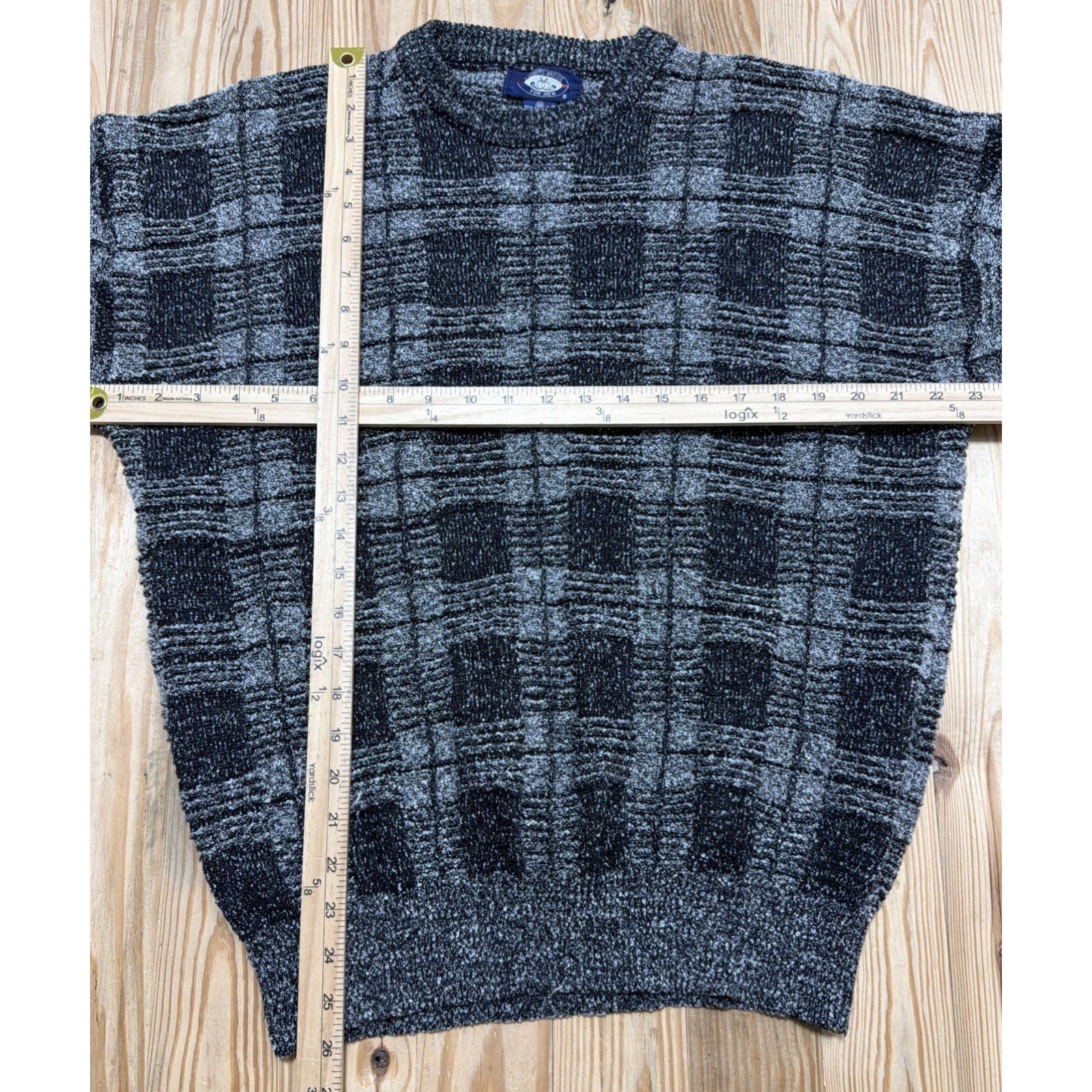 Vintage 90's Knightsbridge Black Gray Geometric Acrylic Sweater Men's XL