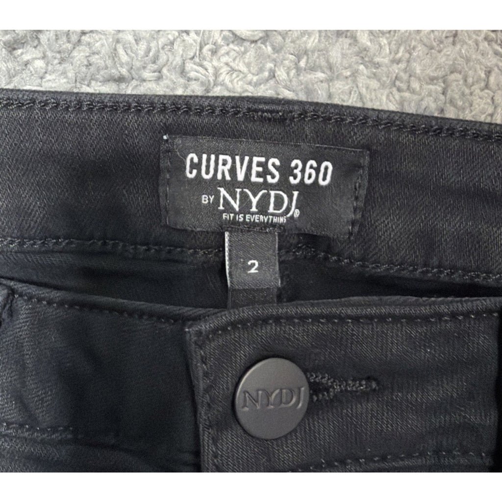 NYDJ Curves 360 Cropped Denim Size 2 Short Black Mid Rise 26" Inseam Split Seam