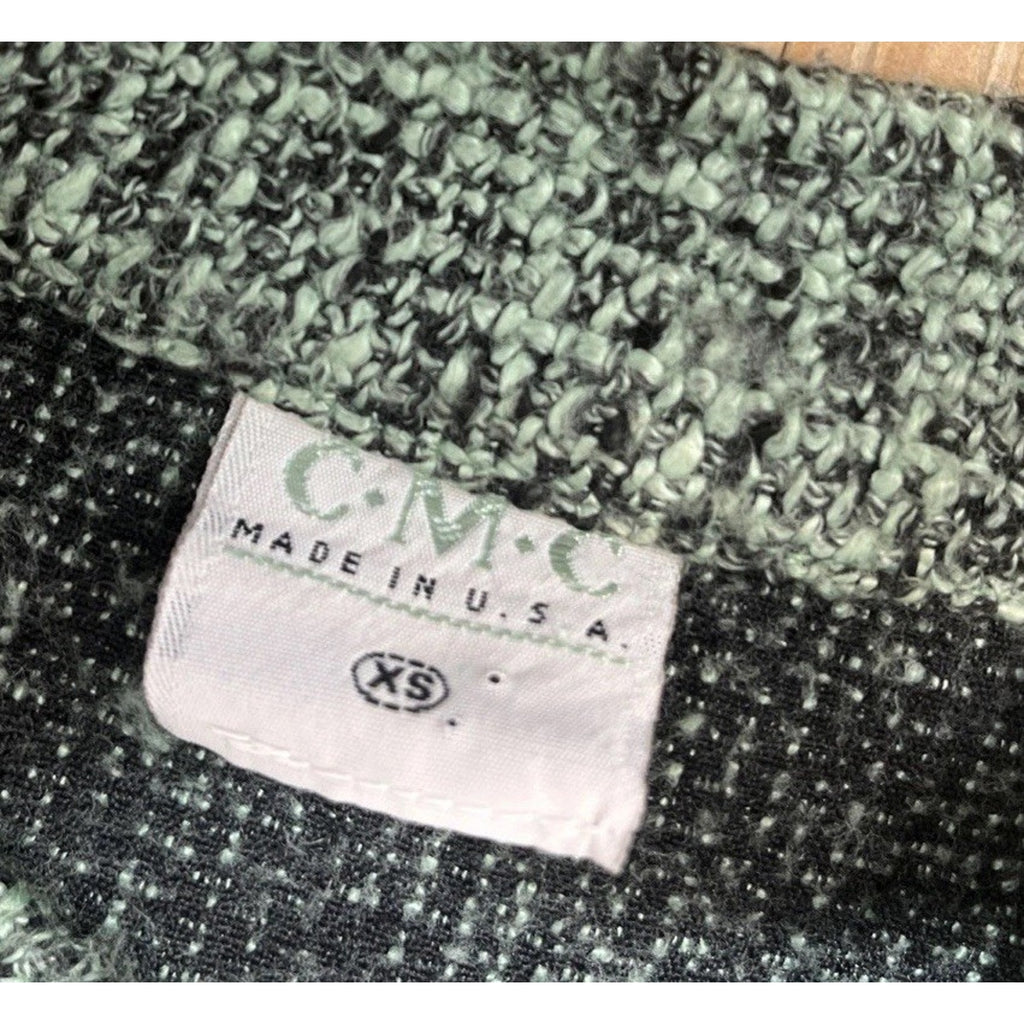 CMC Womans Sweater Cardigan Green Detail Woven Knit USA Made Size XS