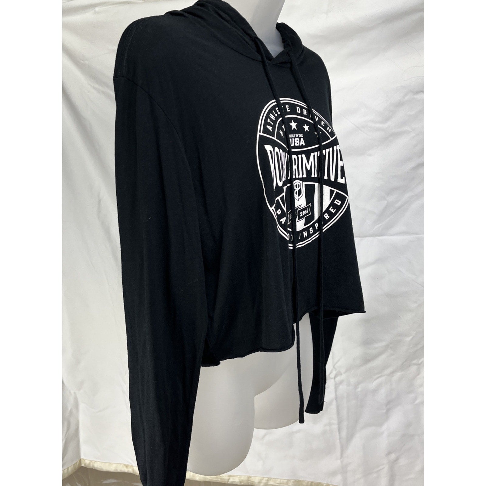 Born Primetime Women’s Black Cropped T Shirt Hoodie Size Large