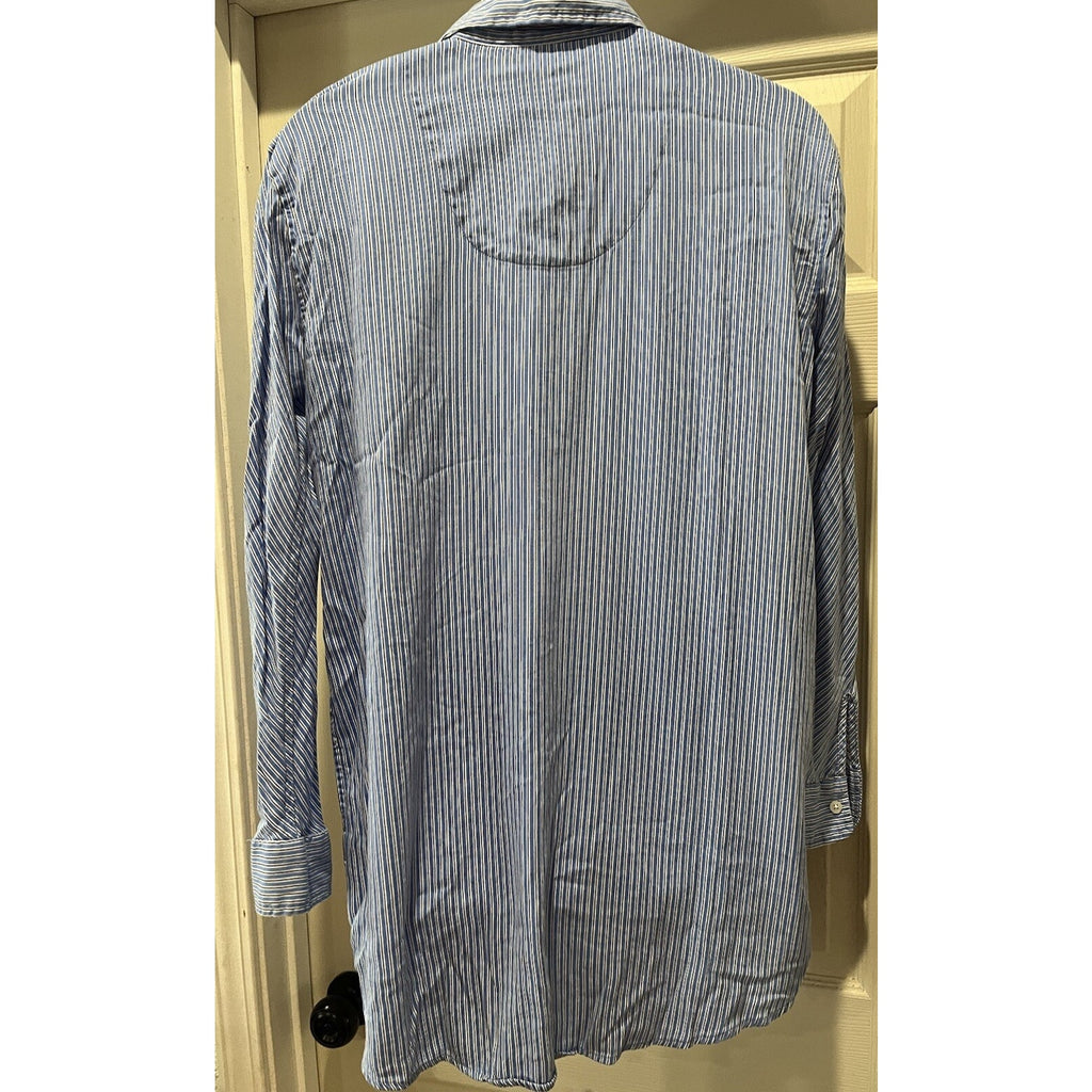 Ralph Lauren Blue Striped Men's M RLL Logo Long Sleeve Button Sleep Shirt