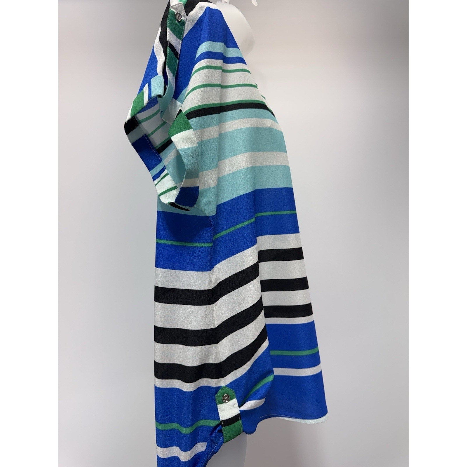 CALVIN KLEIN Blue Black Green Striped Blouse Women’s Size Large