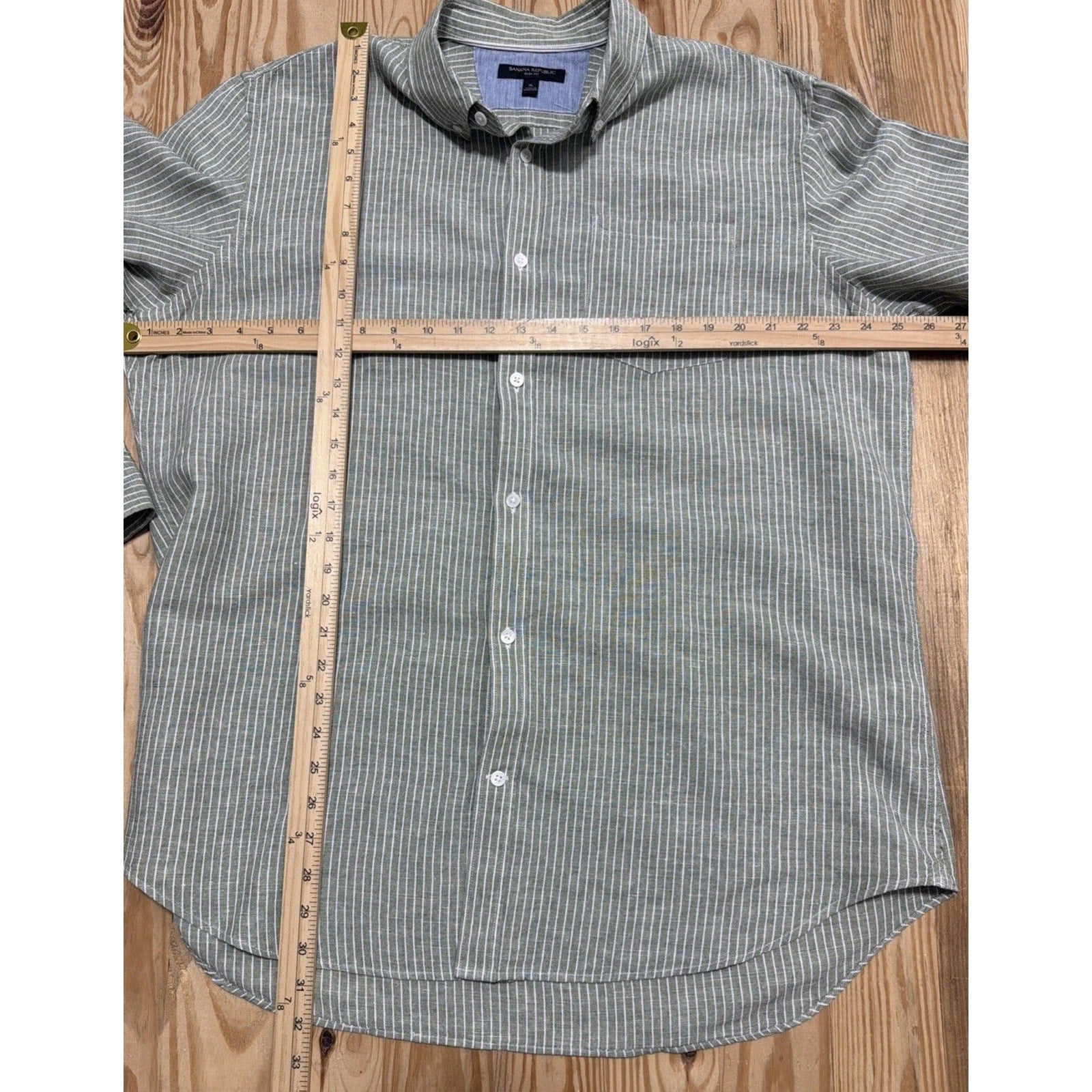 Men’s Shirt Banana Republics Slim Fit Linen Striped Green XL