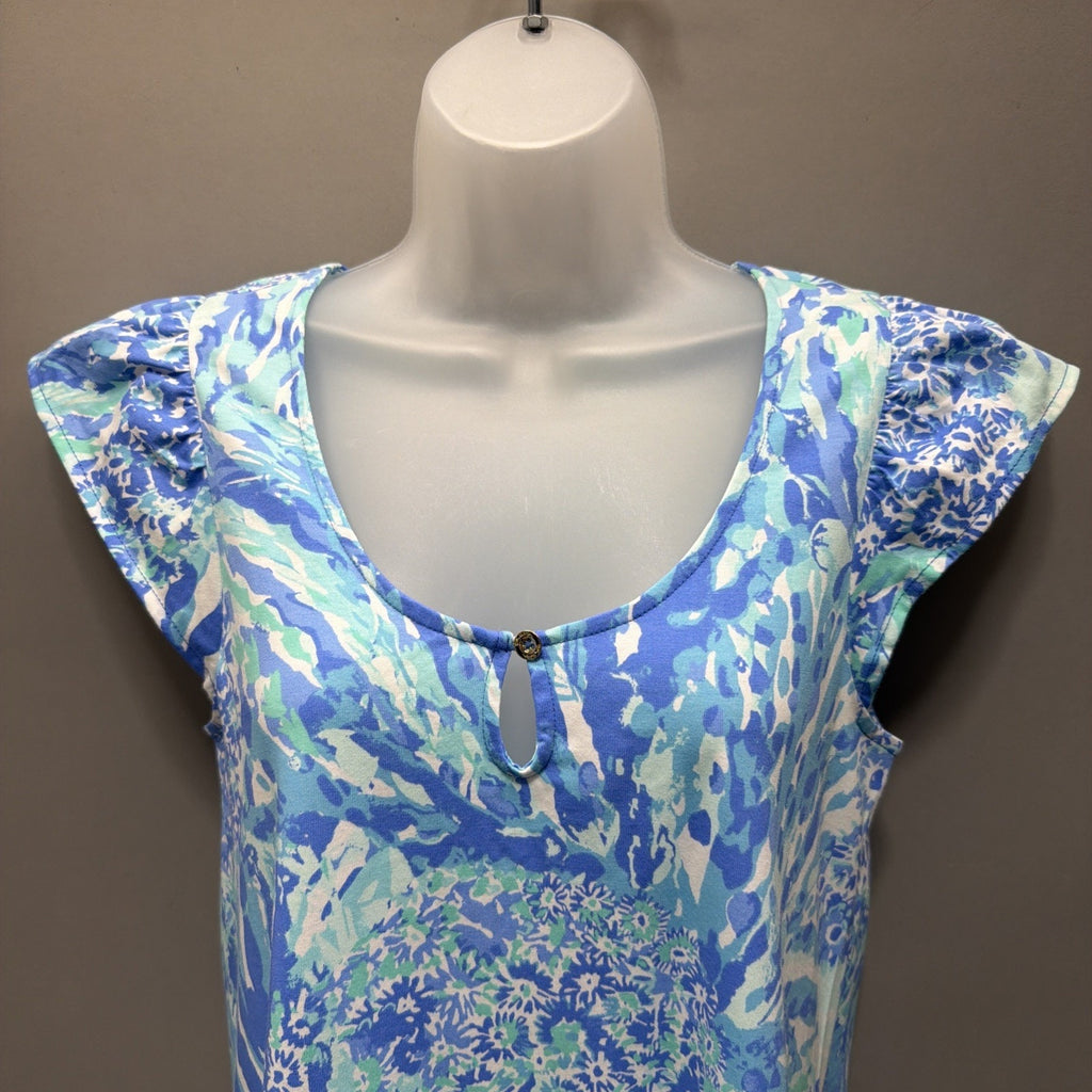 Lilly Pulitzer Regina Dress Ruffle Sleeve Keyhole Blue Haven Floral Size S