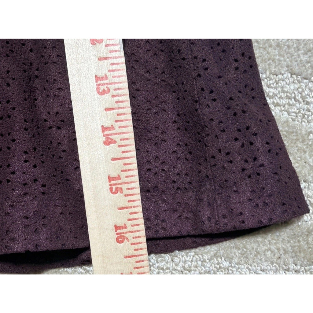 Express Burgundy Wine Purple Red Laser Cut Floral Flare Zip Up Mini Skirt Size 4