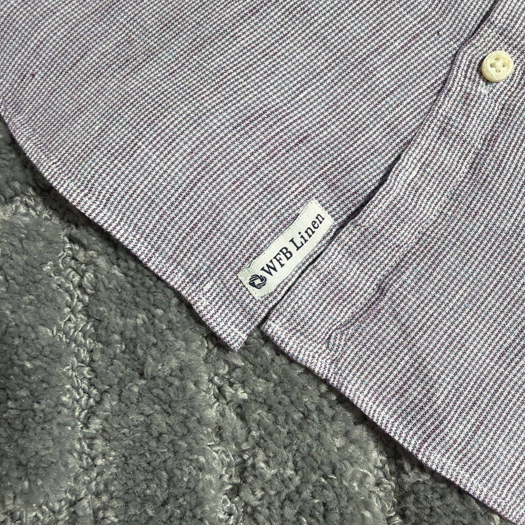 M&S Collection Pure Linen Mens L Shirt Purple Button Collared Preppy Casual