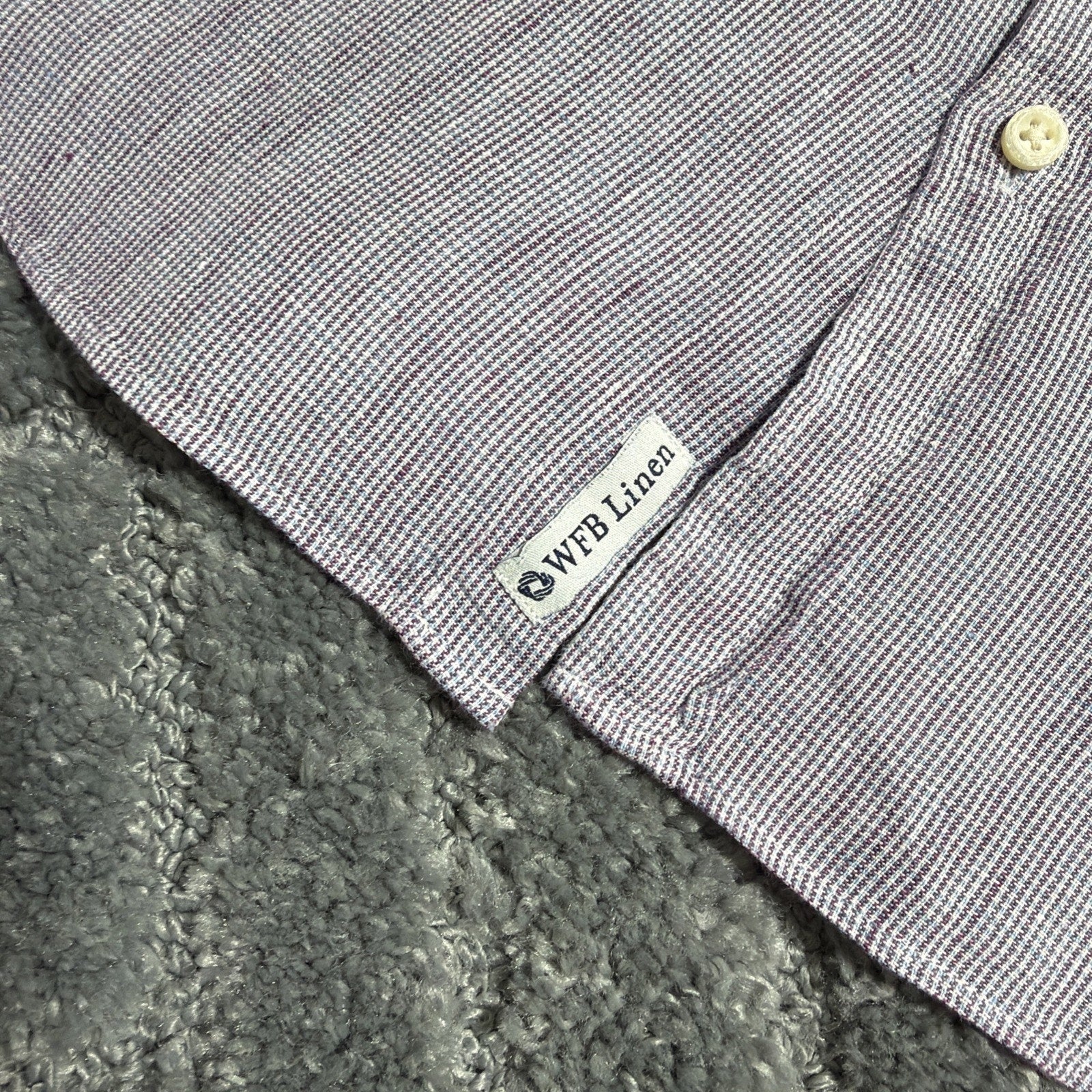 M&S Collection Pure Linen Mens L Shirt Purple Button Collared Preppy Casual