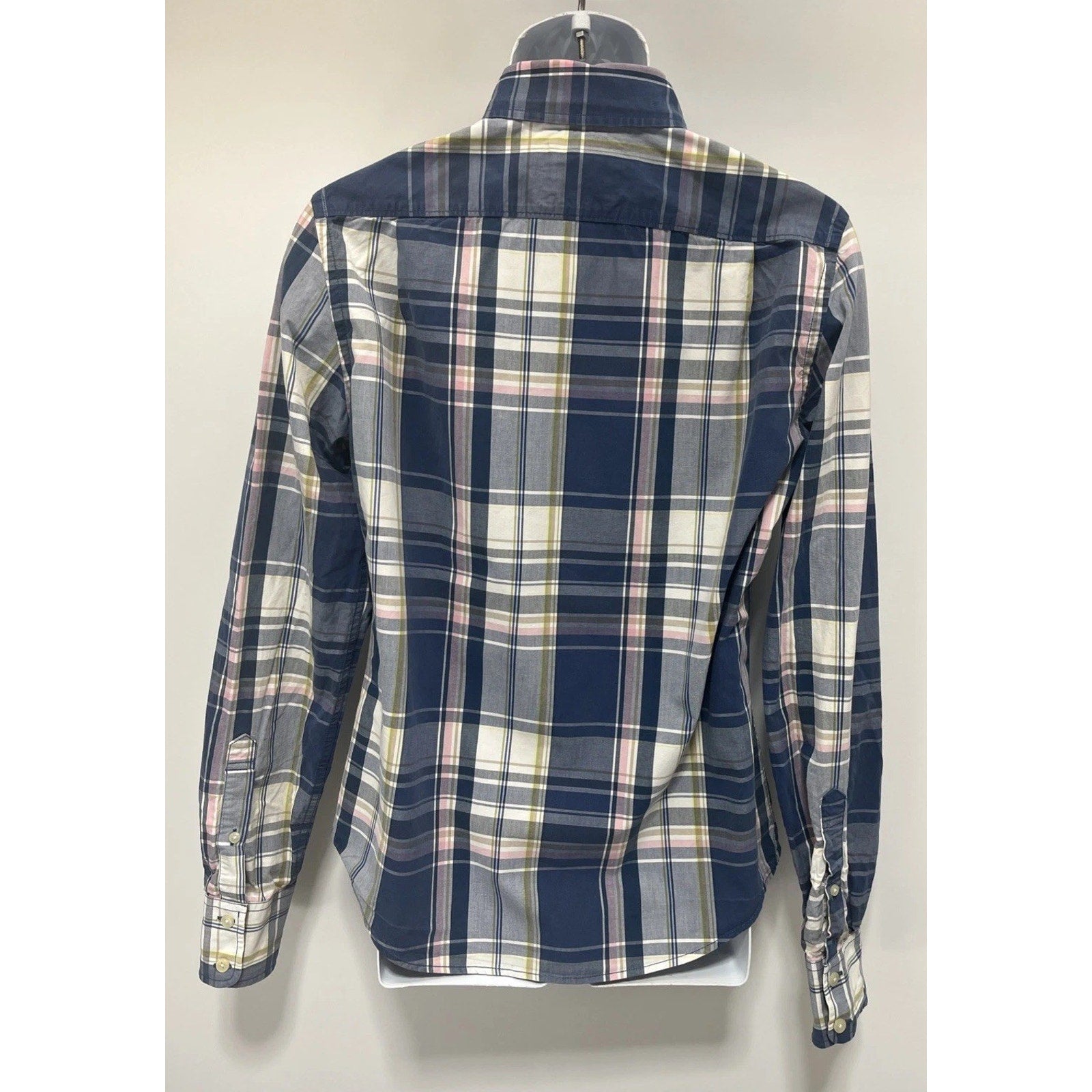 HOLLISTER Men’s Size S Button Front Shirt Long Sleeve Blue Pink Plaid Cotton