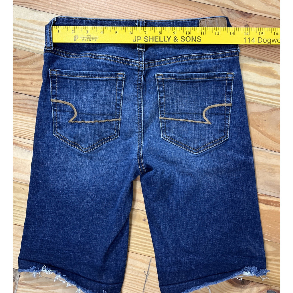American Eagle Shorts Womens 2 Blue Denim Jeans Skinny Bermuda Stretch Ladies