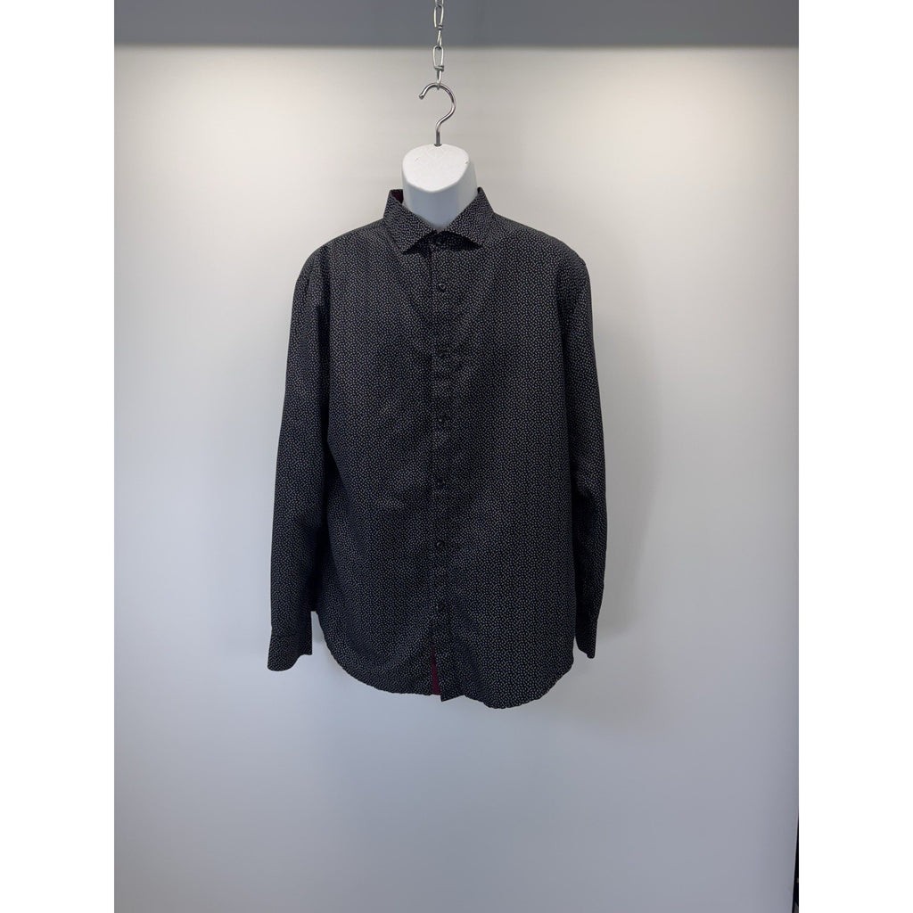 Alex Vando Wrinkle Free Microfiber Button Front Fancy Cuff Dress Shirt Large