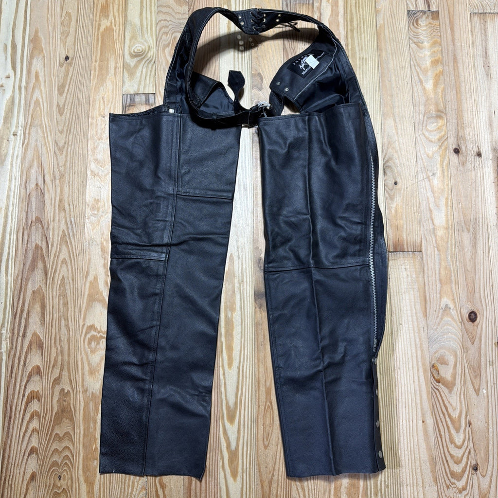 Jafrum Leather Motorcycle Chaps Mens XL Biker Gear Adjustable Waist Lined NWT