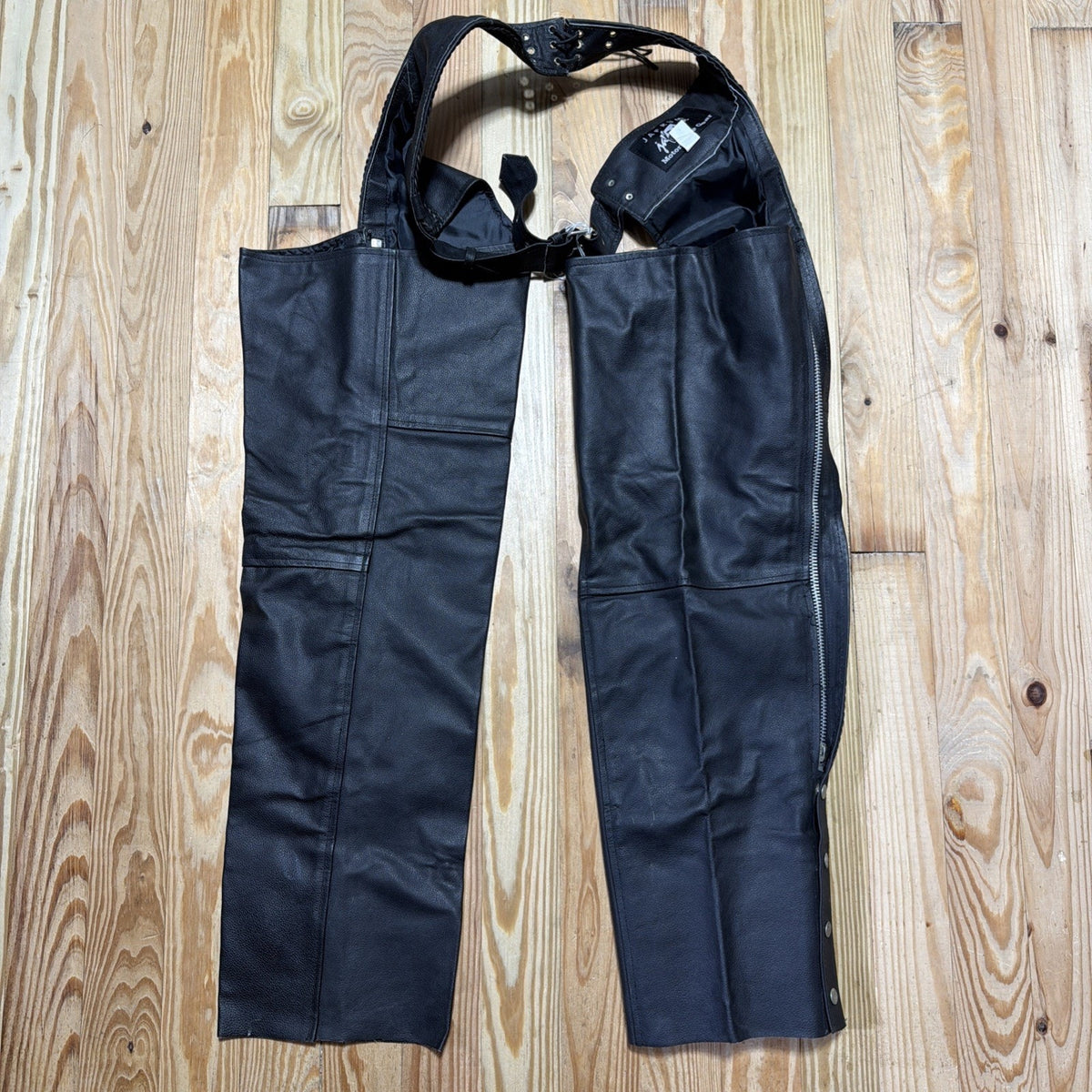 Jafrum Leather Motorcycle Chaps Mens XL Biker Gear Adjustable Waist Lined NWT