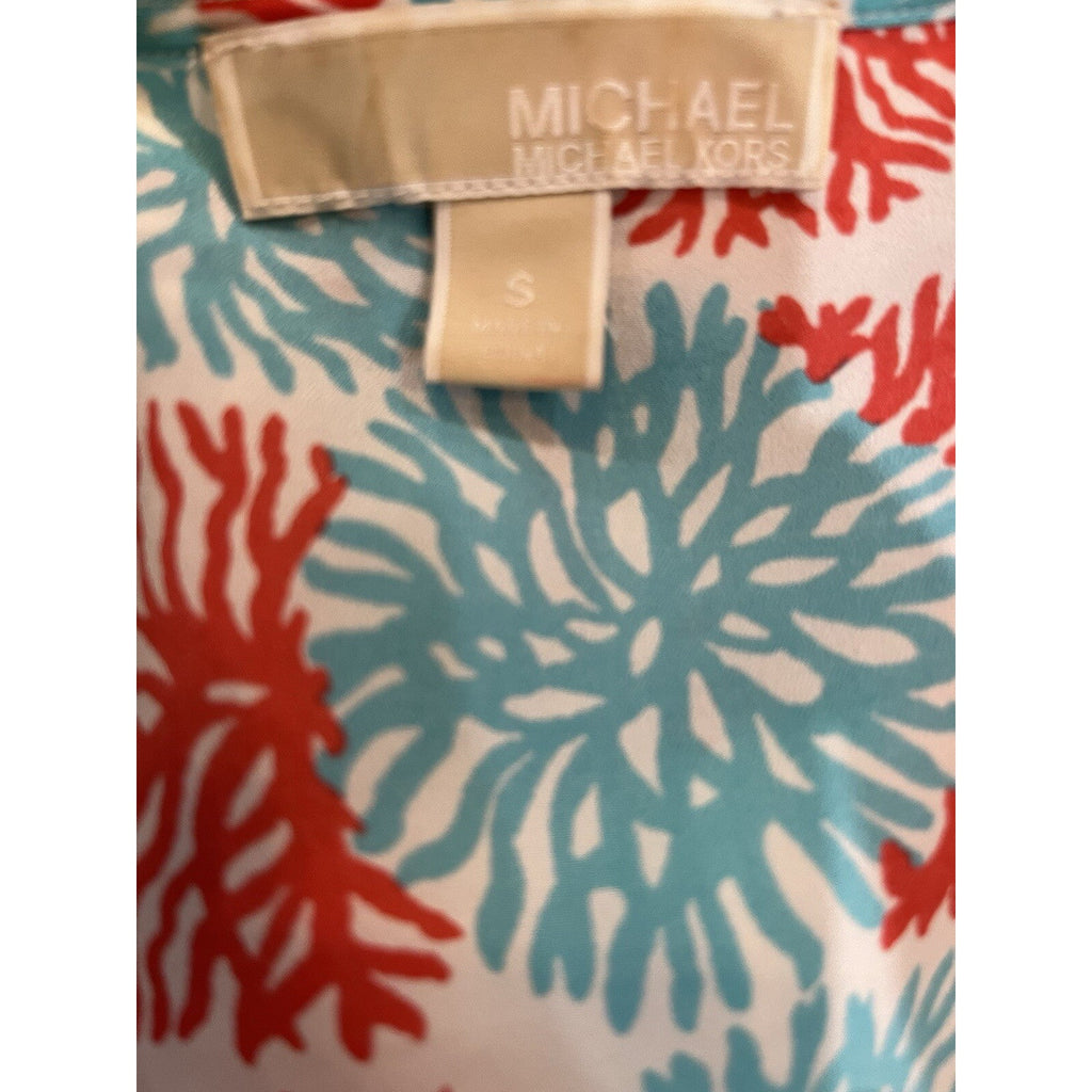 Michael Kors McKenna Top Short Sleeve Side Tie Coral Aqua Boat Neck Women's Smal