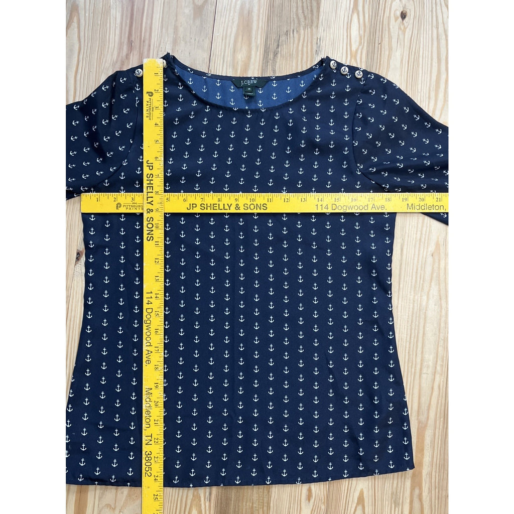 J. Crew Navy Blue White Nautical Anchor Print Blouse Top XS