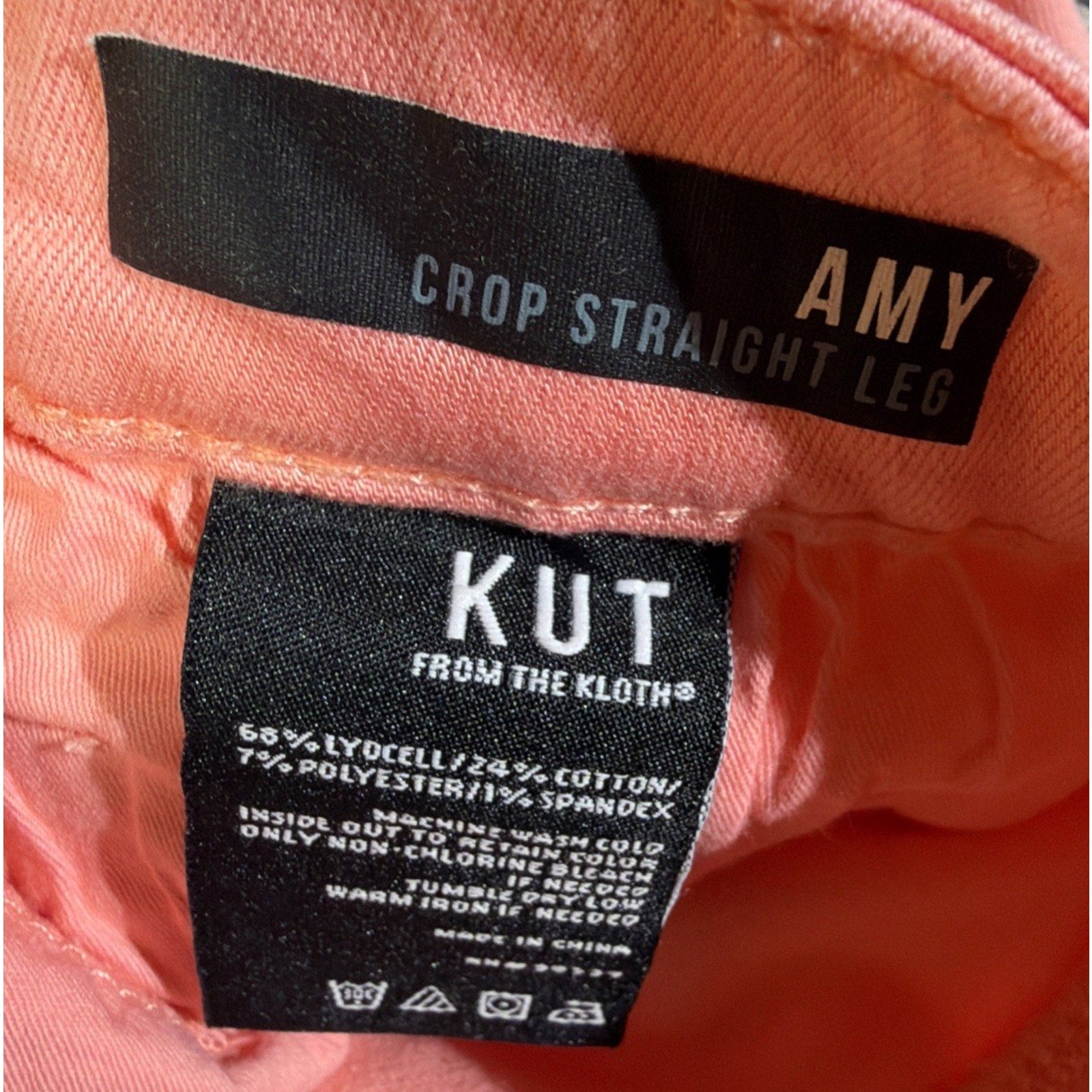 KUT from the Kloth AMY Blush Pink Straight Leg Crop Jeans Cuffed Hem Size 10