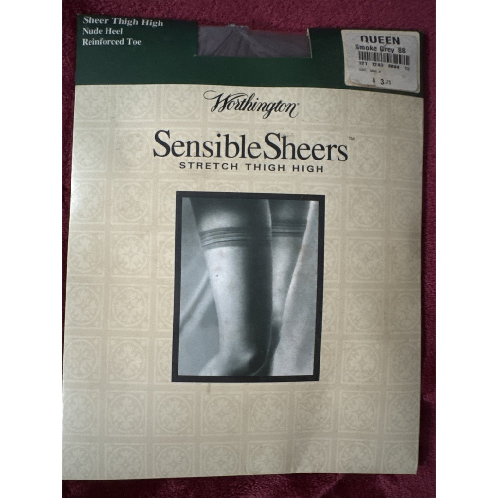 VTG Worthington Sensible Sheers Women Queen Smoke Grey Thigh High Stockings NIP
