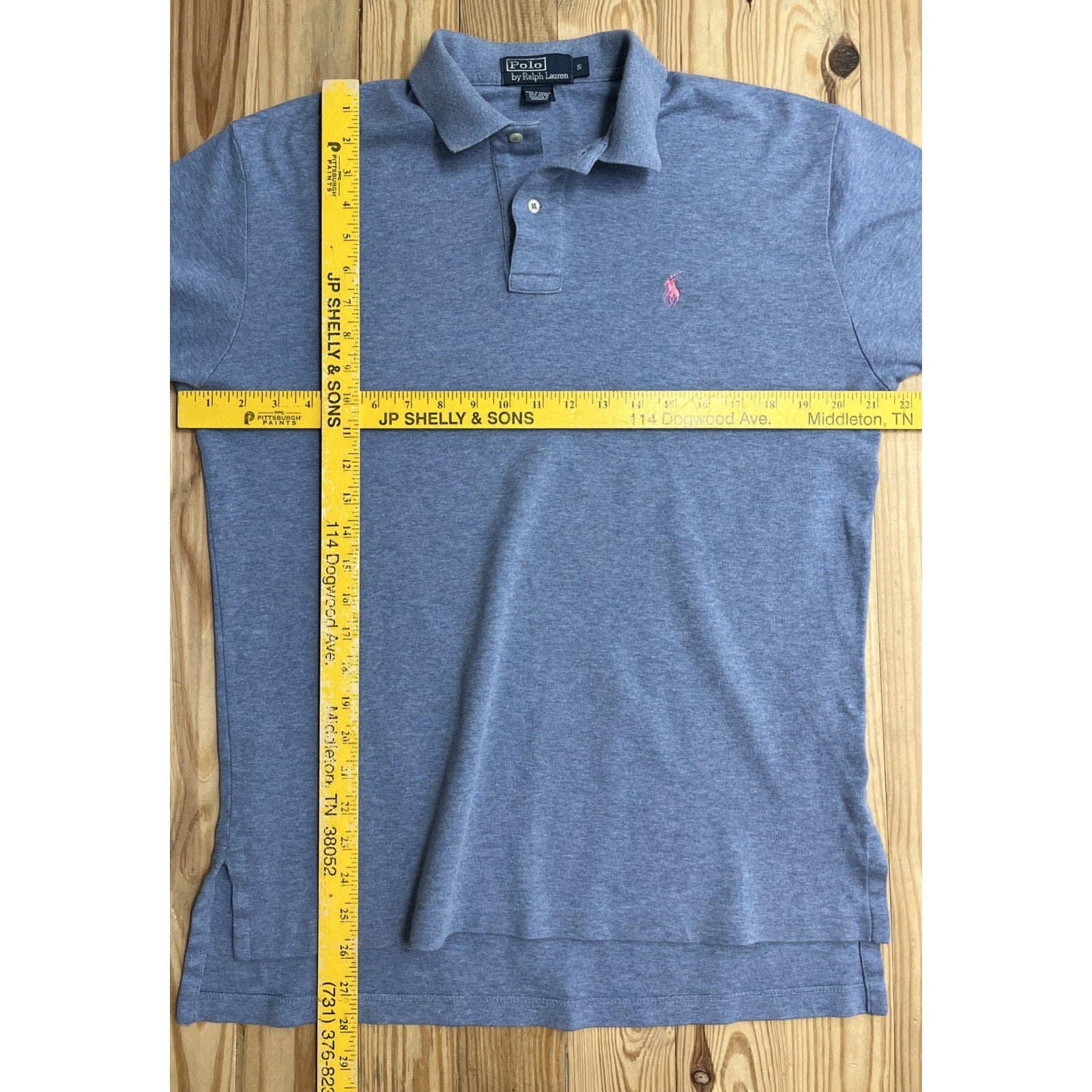 Polo Ralph Lauren Mens Polo Short Sleeve Heather Blue Pink Pony Size S