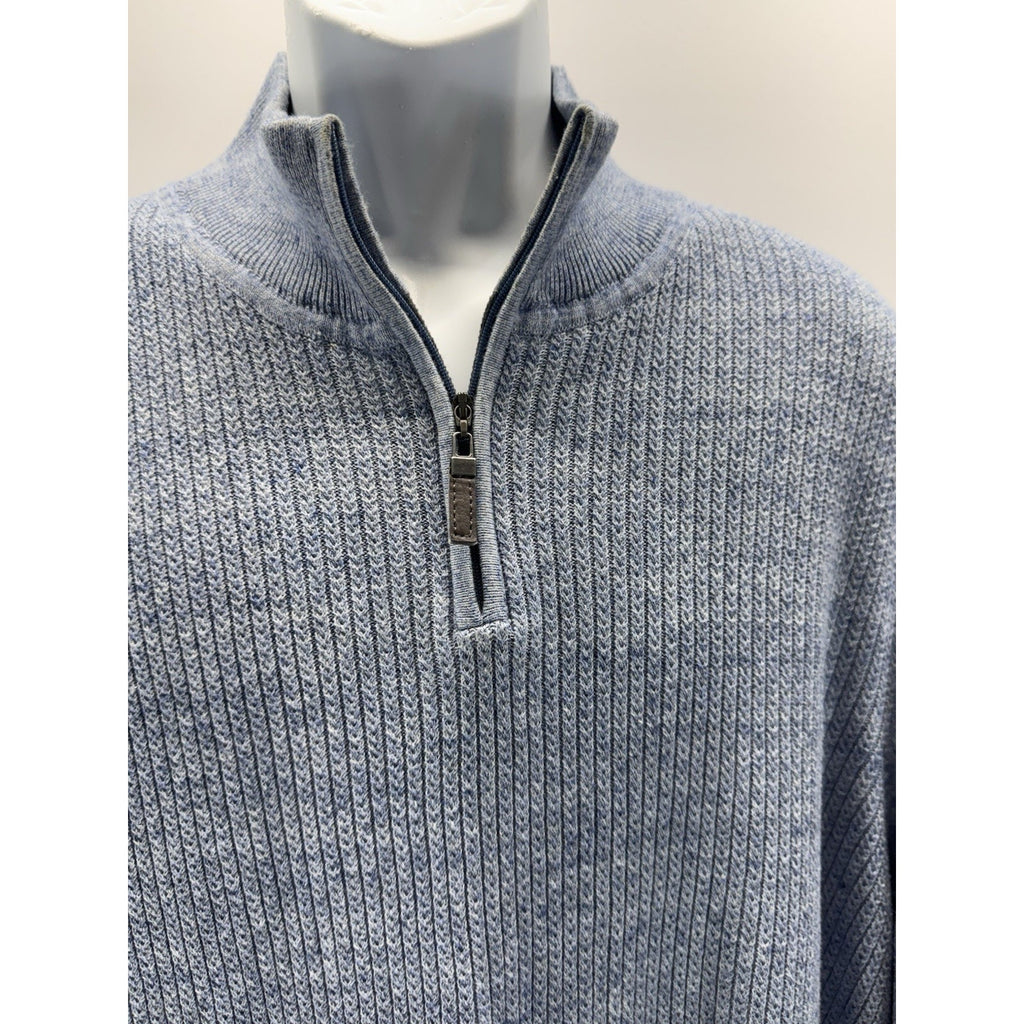TASSO ELBA 1/4 zip Pullover Knit Sweater Zipper Tab Blue Gray Men’s Size XXL