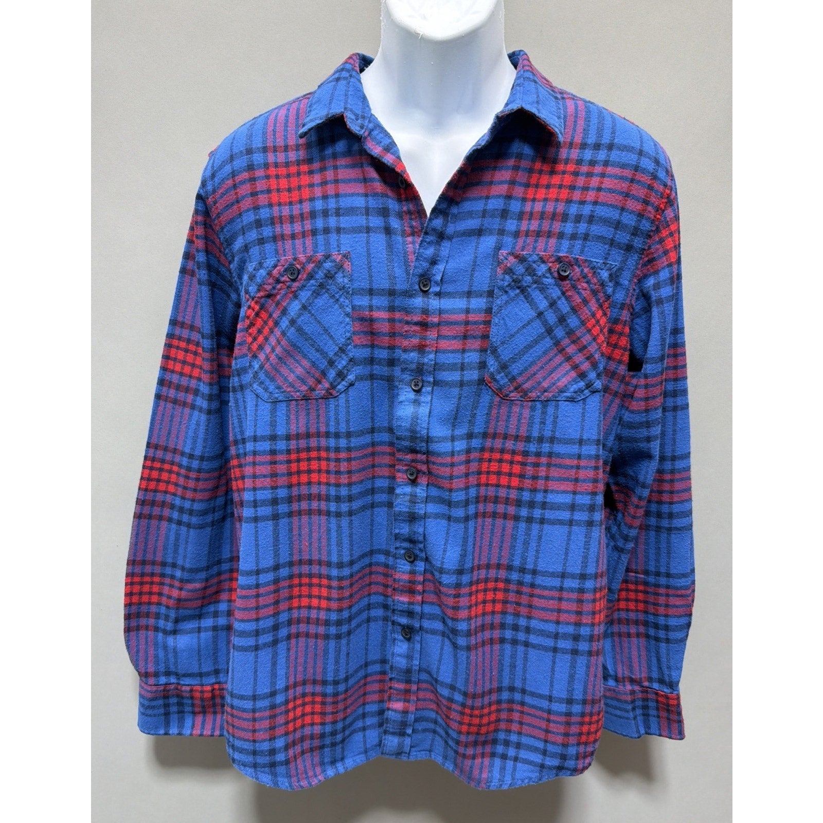 American Rag Men's Large Blue Red Brady Plaid Flannel Button Down Shirt