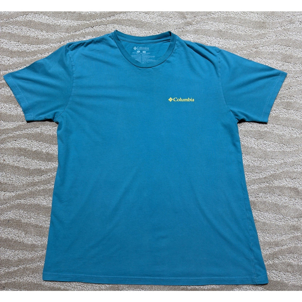 Columbia Shirt Mens Large Blue Short Sleeves Crew Neck Pullover Cotton