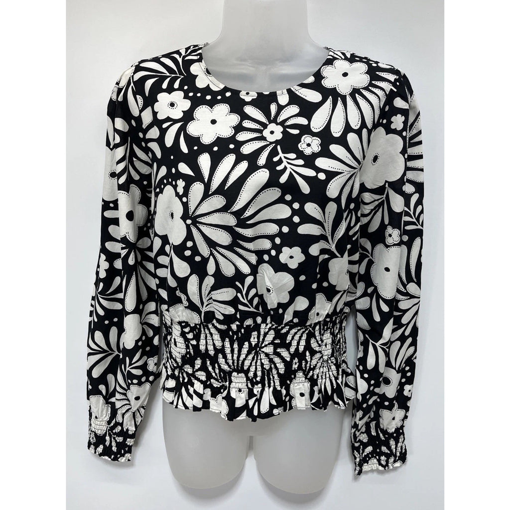 NWT Ann Taylor Blouse Black White Floral Top. Career. Medium 95$ Msrp