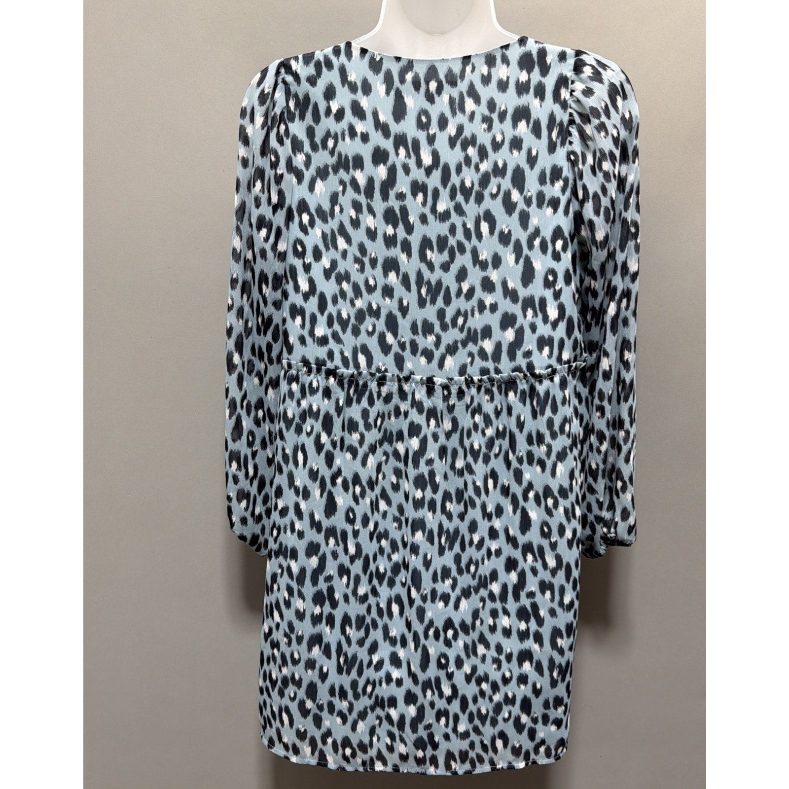 Loft Blue Leopard Print Puff Sleeve Mini Dress Size Petite XS Babydoll NWT