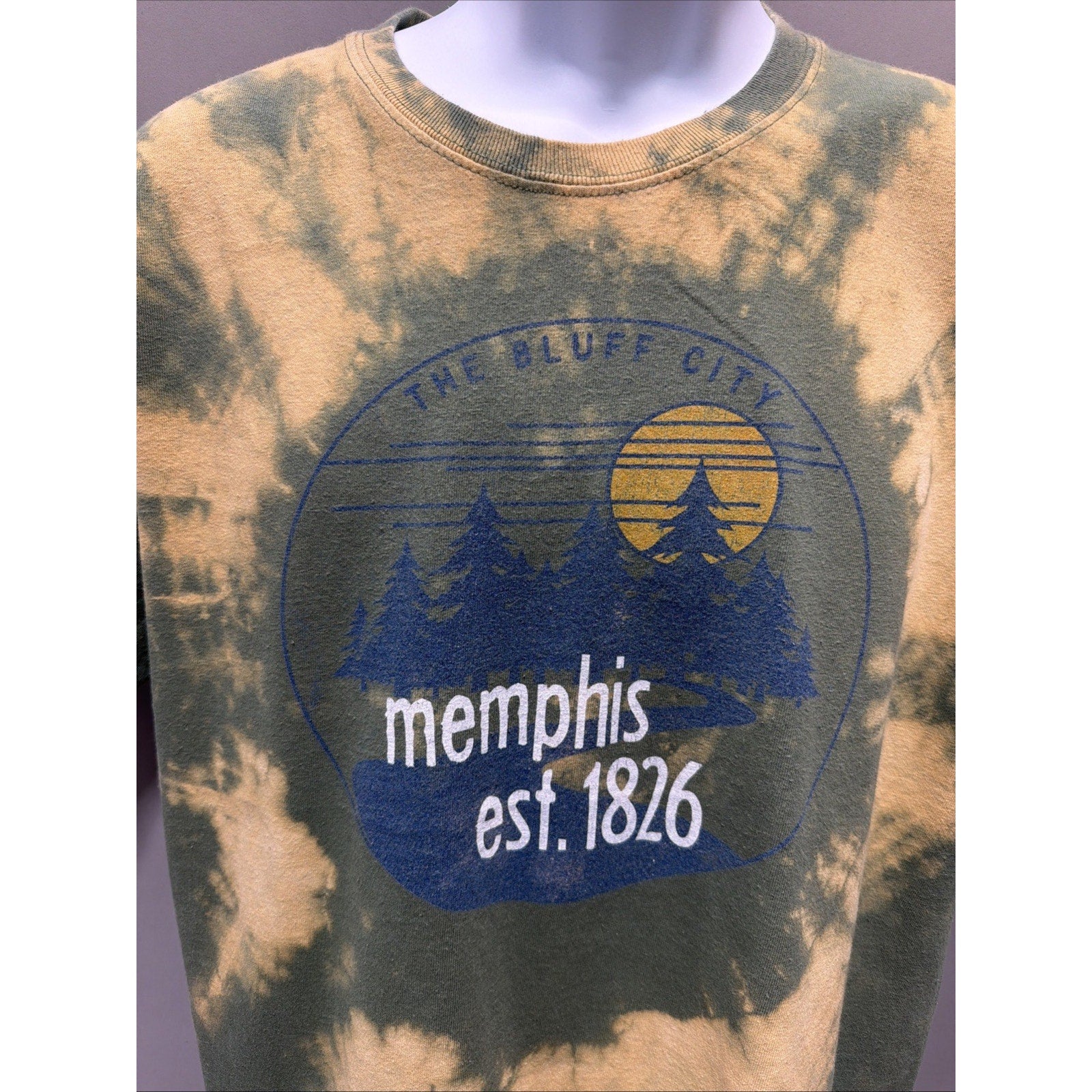 Memphis Tennessee Bluff City Mens Gray Graphic Print Short Sleeve Shirt Size L