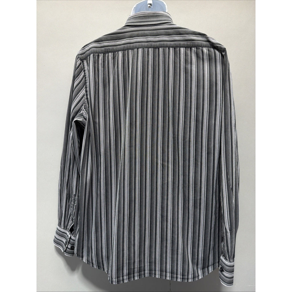 Express Black White Striped Modern Fit Button Up Shirt Long Sleeve Men's L