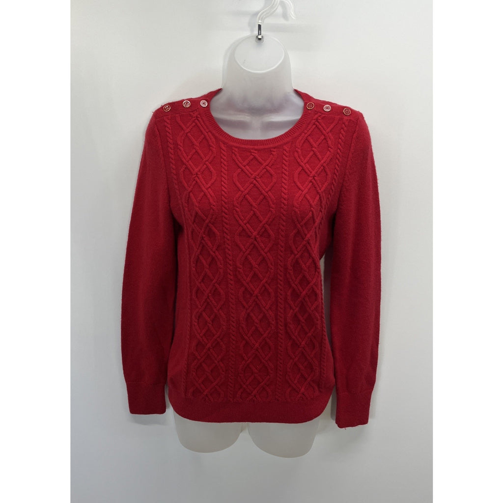 Talbots Red Lambswool Nylon Fisherman Sweater Womens XS Preppy Long Sleeve