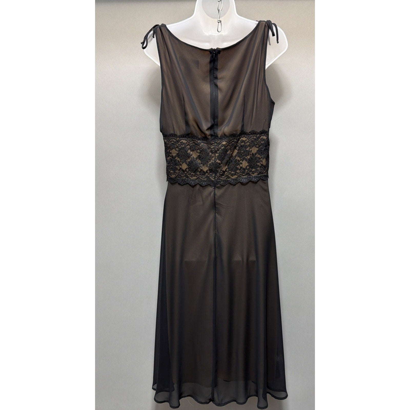 Connected Apparel Black Sleeveless Empire Waist Lace Insert Dress Size 12