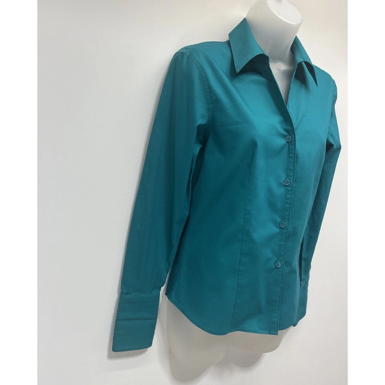 Calvin Klein Womens Non Iron Long Sleeves Green Button Up Shirt Size 2