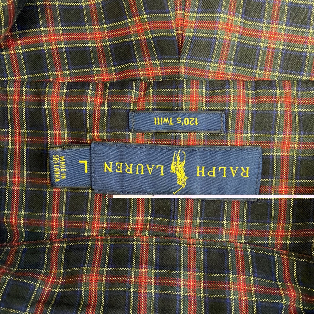 Ralph Lauren Mens L Mint Condition 120s Twill Plaid Button Down Shirt Red Blue