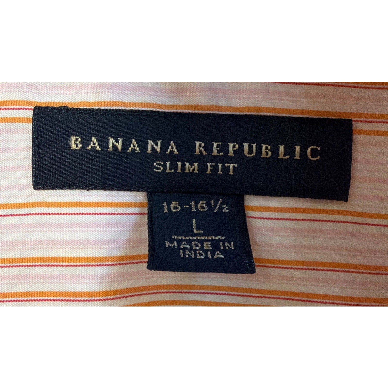 Banana Republic Shirt Men's Size L 16-16.5 Slim Fit Orange Pink Stripe Stretch