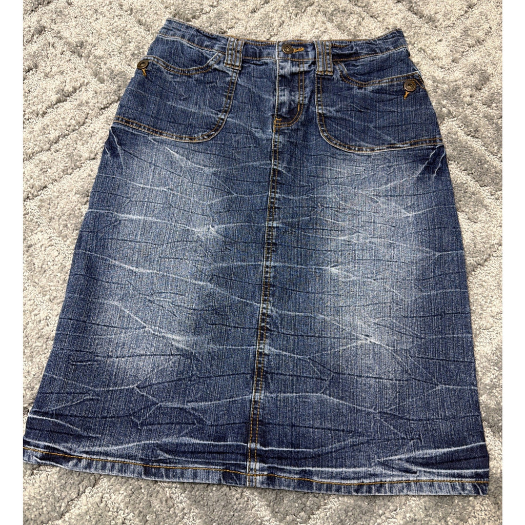 Apollo Jeans Women's Whiskered Denim Flap Pocket Skirt Size Medium