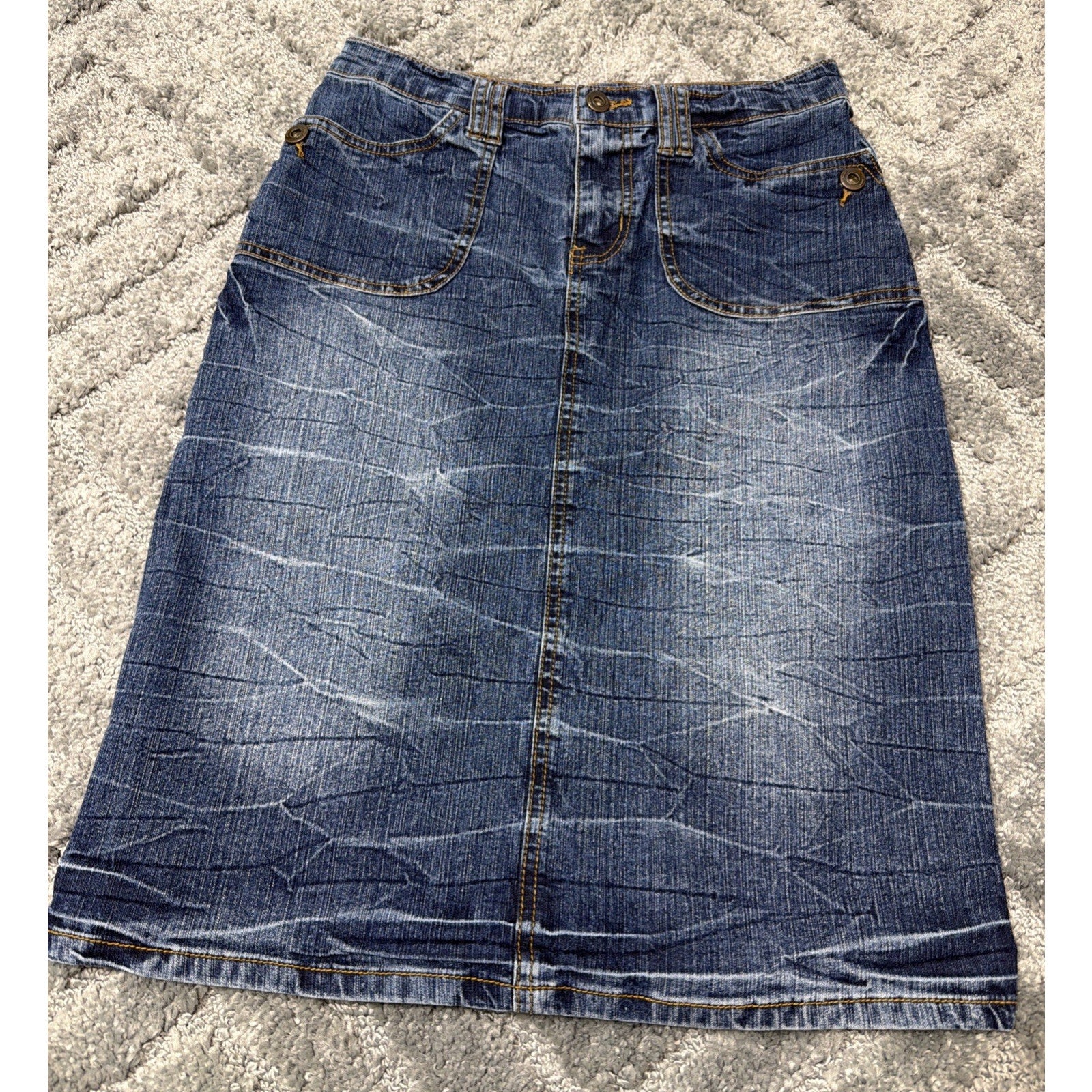 Apollo Jeans Women's Whiskered Denim Flap Pocket Skirt Size Medium