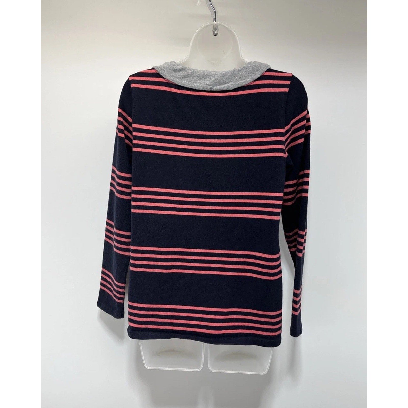 Talbots All Cotton Navy Blue Pink Striped Long Sleeve Shirt Size Small