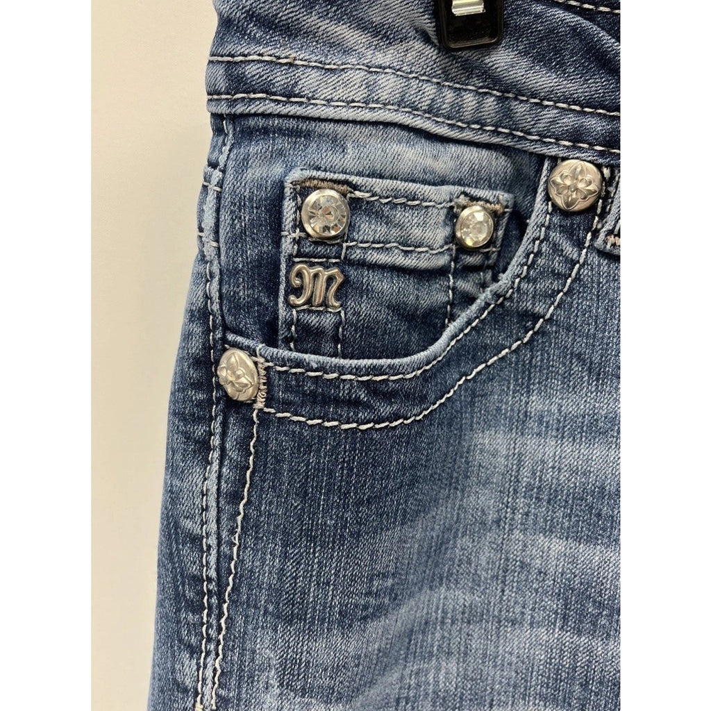 Miss Me Signature Rise Skinny Blue Jeans Womens Size 27x31 Rhinestones Embellish