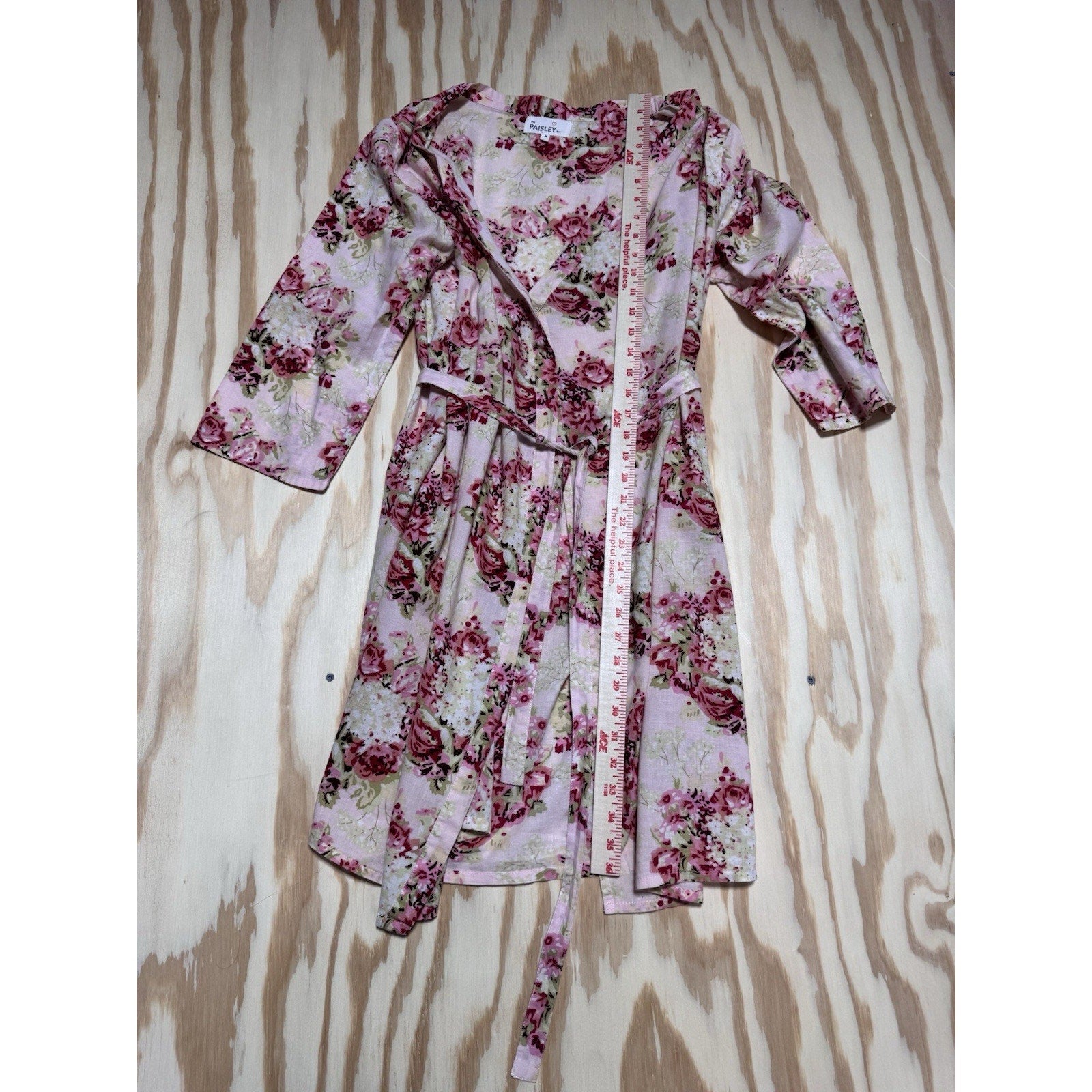 Paisley Box Women’s Medium Pink Floral Wrap Dress Belted 3/4 Sleeve Cottagecore