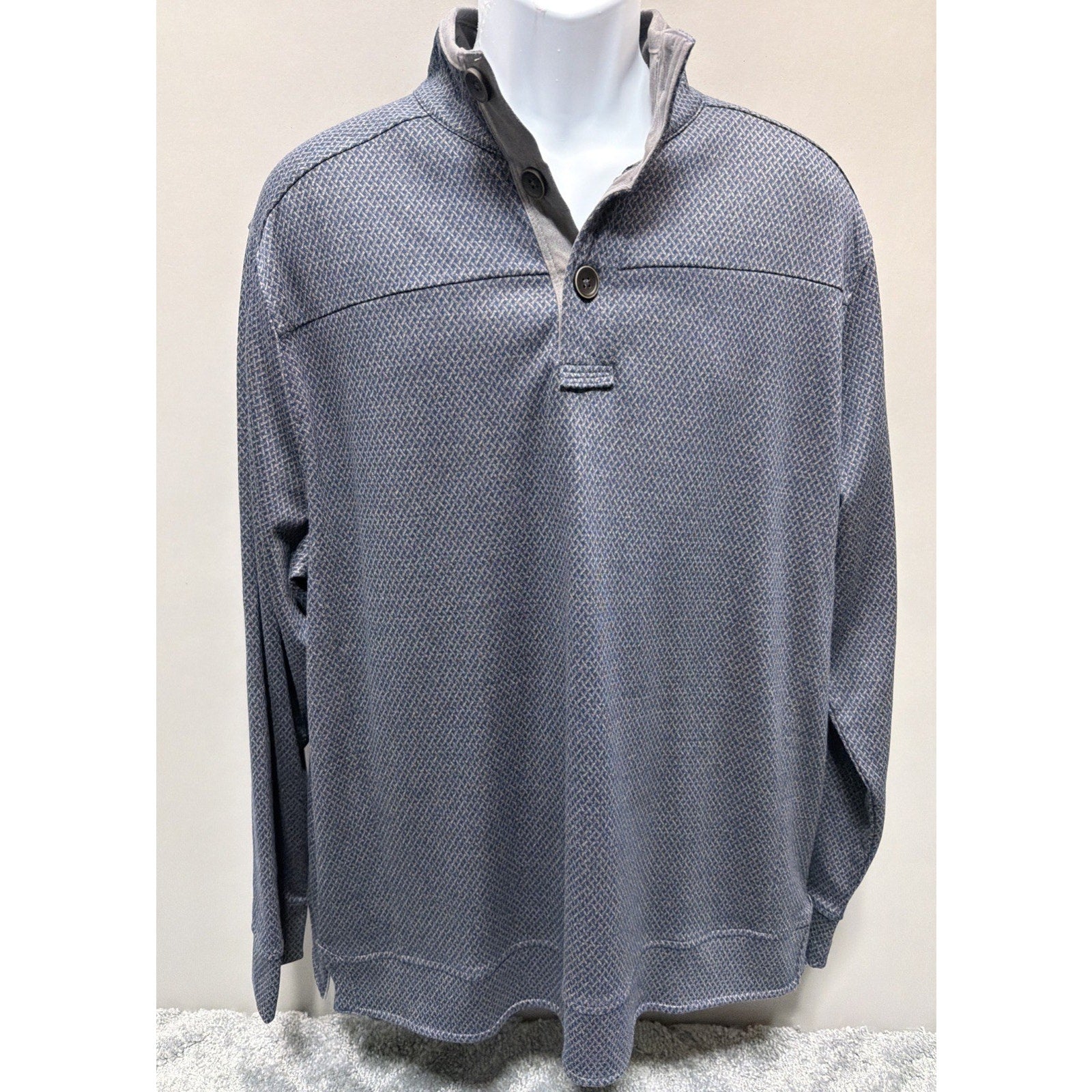 Age of Wisdom Men's Blue/Gray Sweater 1/4 Button Pullover Sz XL Preppy Casual