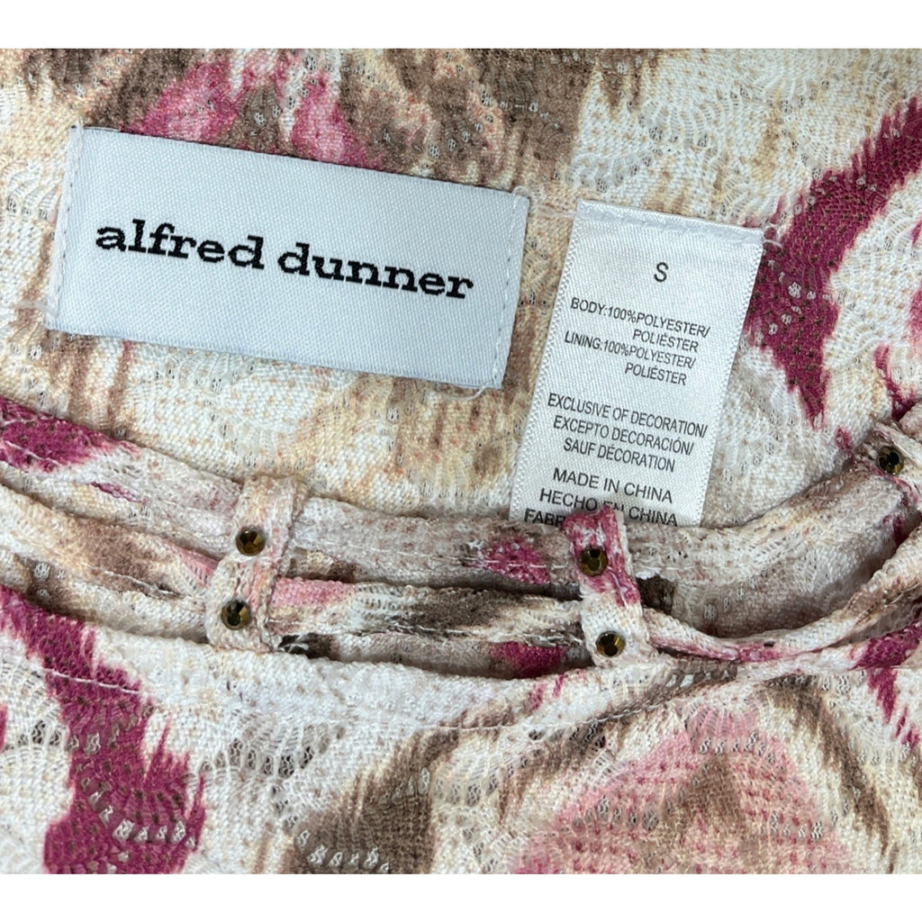 Alfred Dunner Quilted Shirt Women's Small Lined Pink Abstract Jewels 3/4 Sleeve