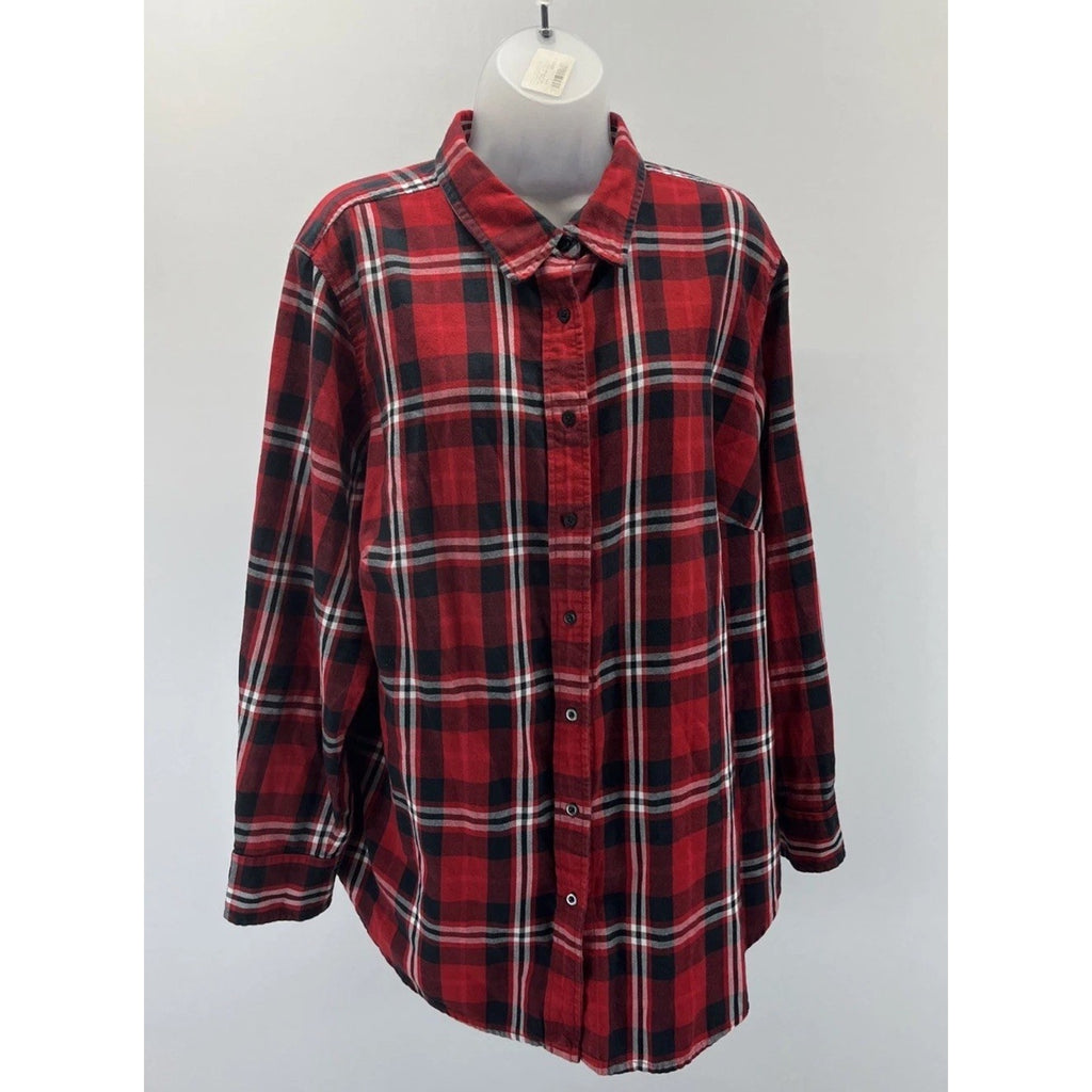 Lauren Ralph Lauren Shirt Womens 2X Red Plaid Flannel Button Up Outdoor Hiking