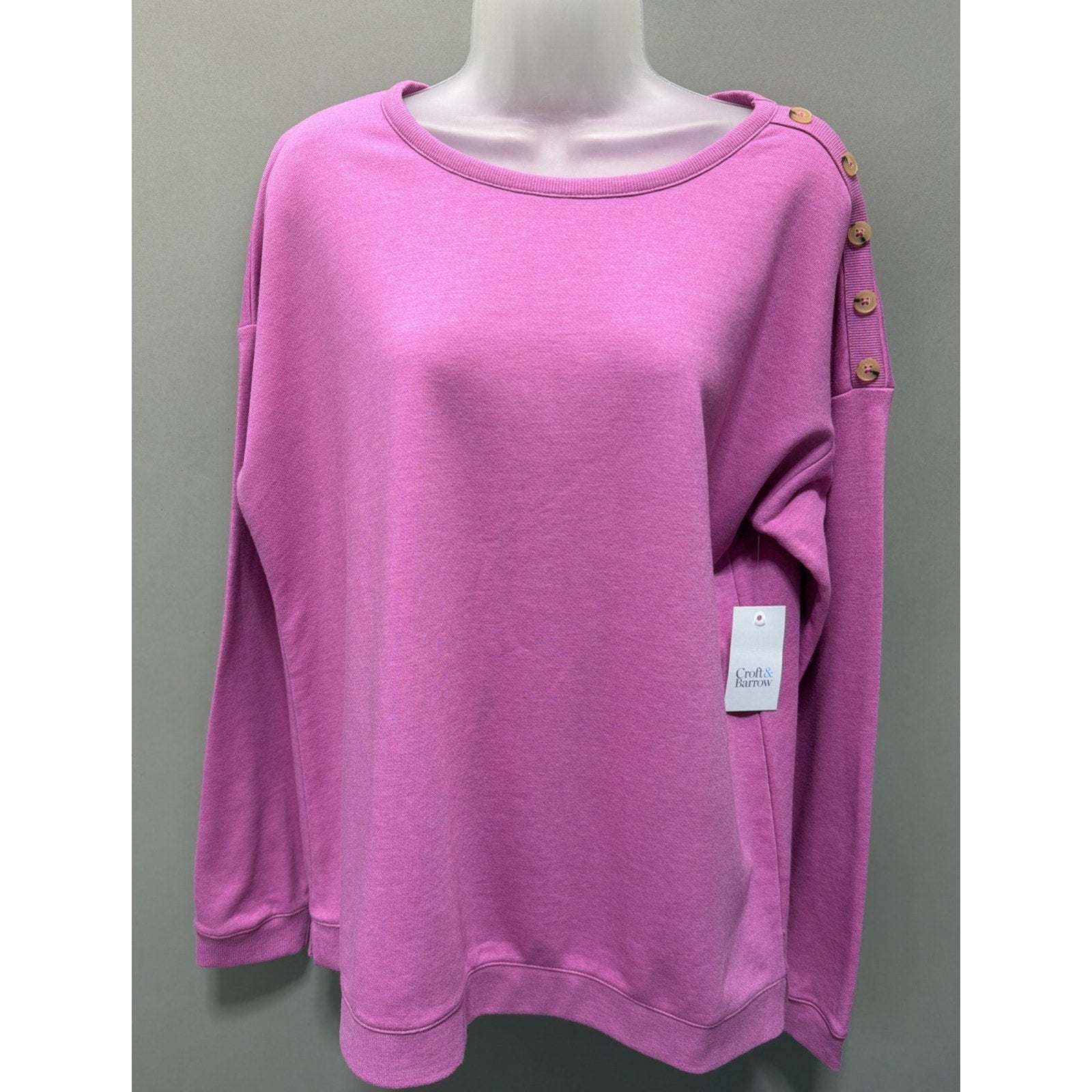 Croft Barrow Oversized Terry Sleeve Detail Top Woman's L Light Solid Purple New