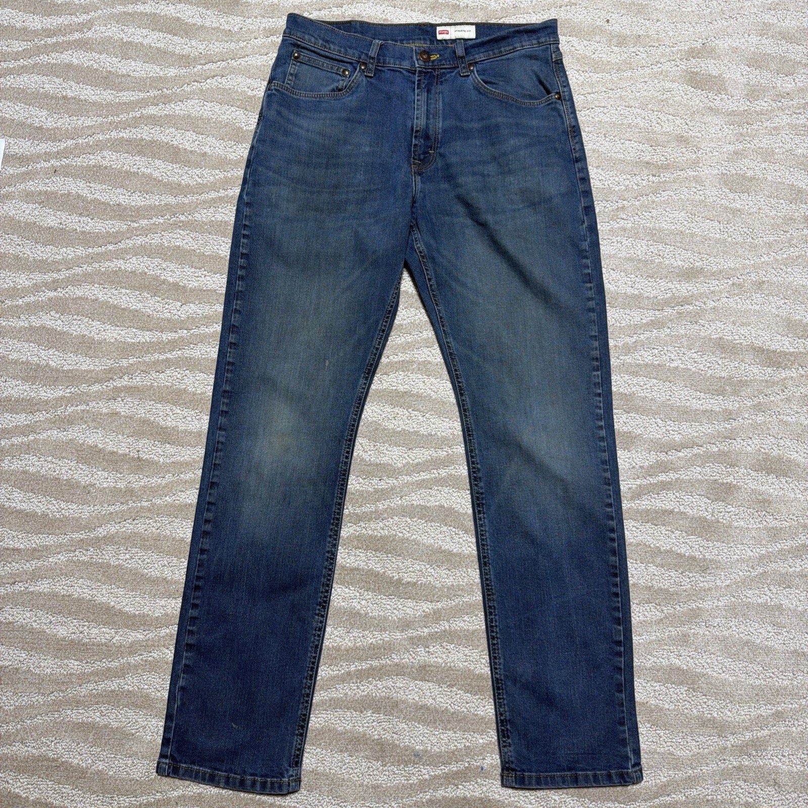 Wrangler Athletic Fit Straight Blue Jeans Mens Workwear 32x32