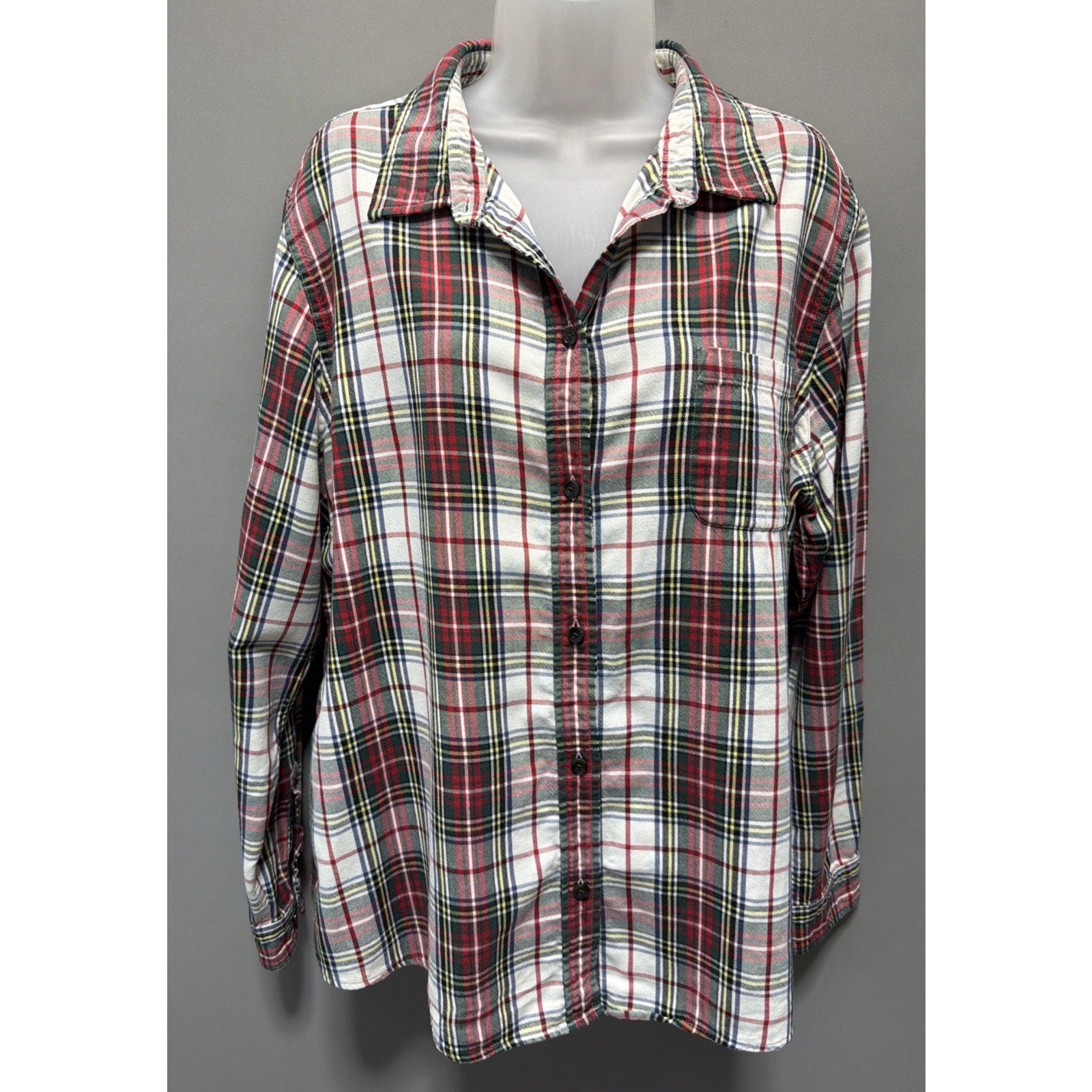 L.L. Bean Woman Red white plaid cotton flannel shirt XL Outdoor Cabin Core