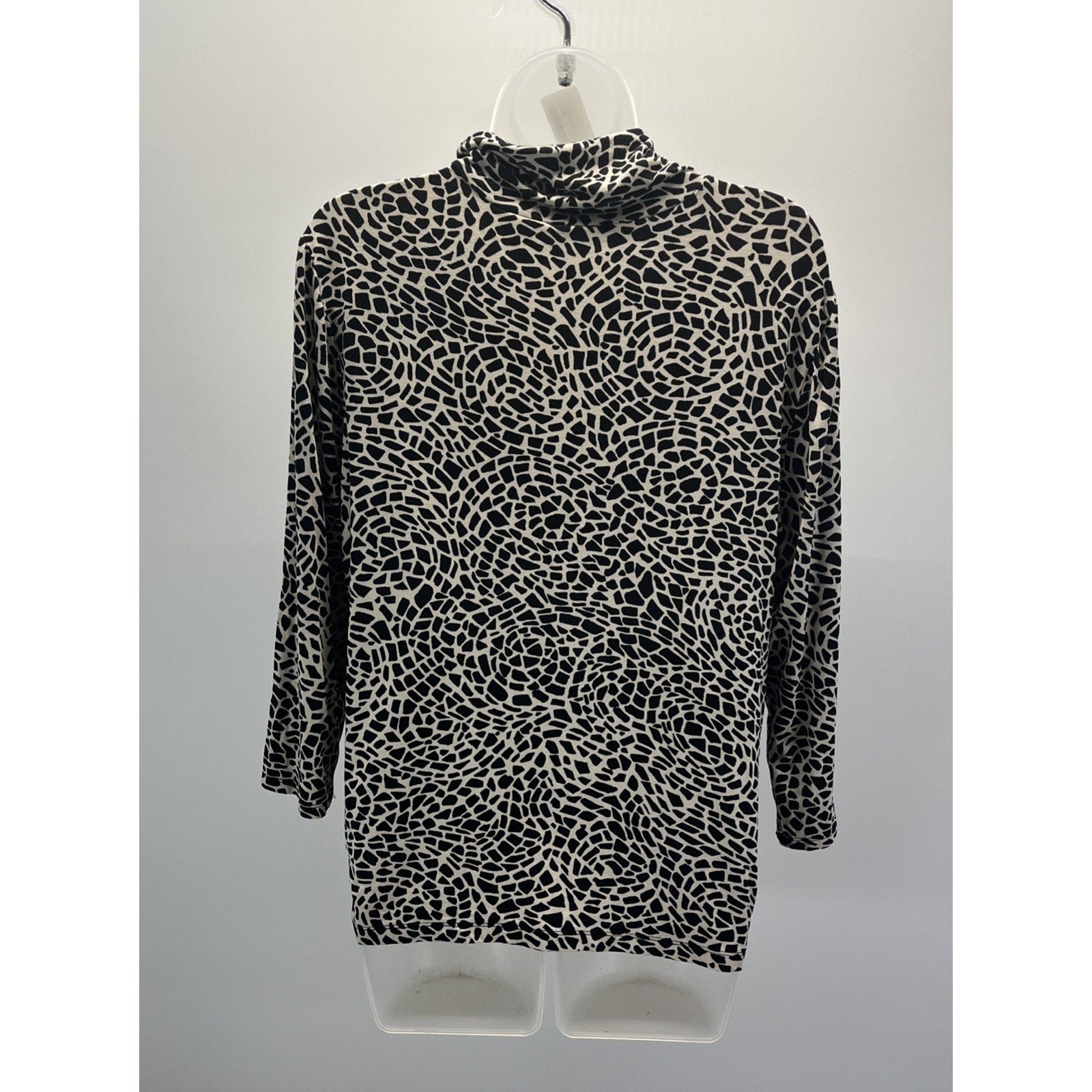 Chico's Black & Beige Animal Print Mock Neck Stretch Blouse, Size 2