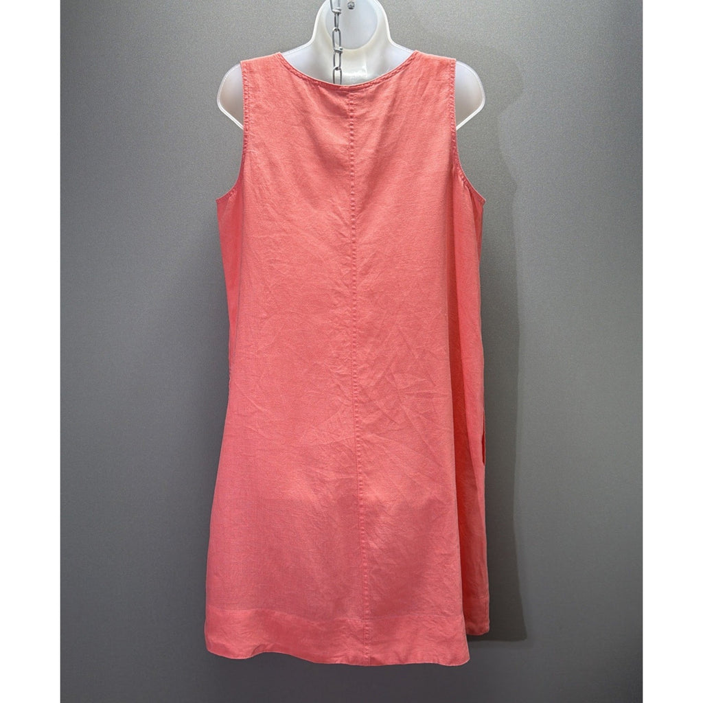 J Jill Love 100% Linen Coral Pink Shift Dress Medium Sleeveless Pockets