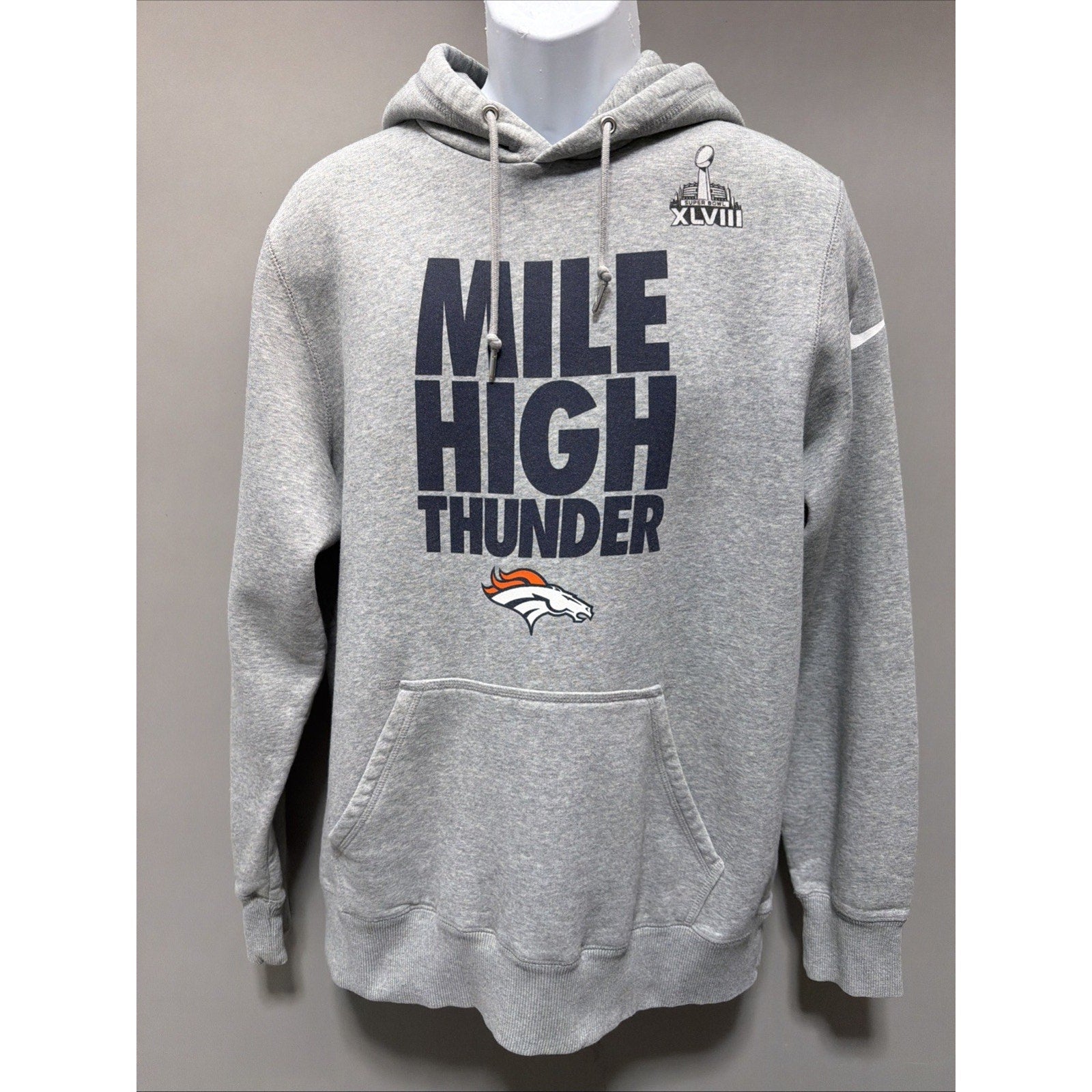 Denver Broncos MILE HIGH THUNDER Super Bowl 48 Nike NFL Hoodie Sweatshirt L