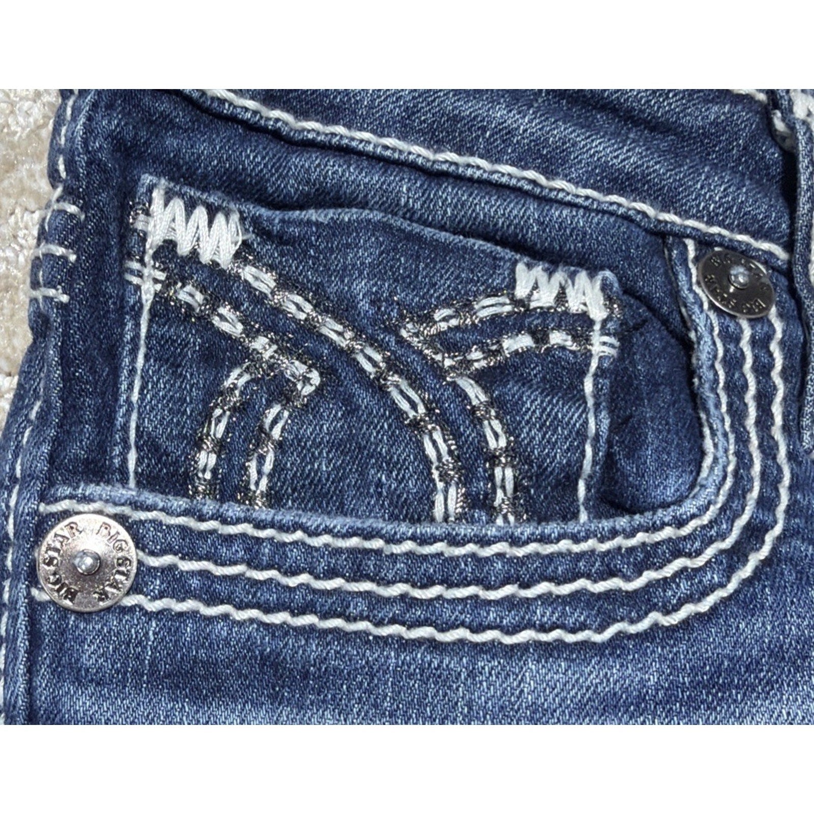 Big Star Womens Vtg Liv Slim Boot Jeans Heavy Stitch Flap Pock Y2K Western 29x36